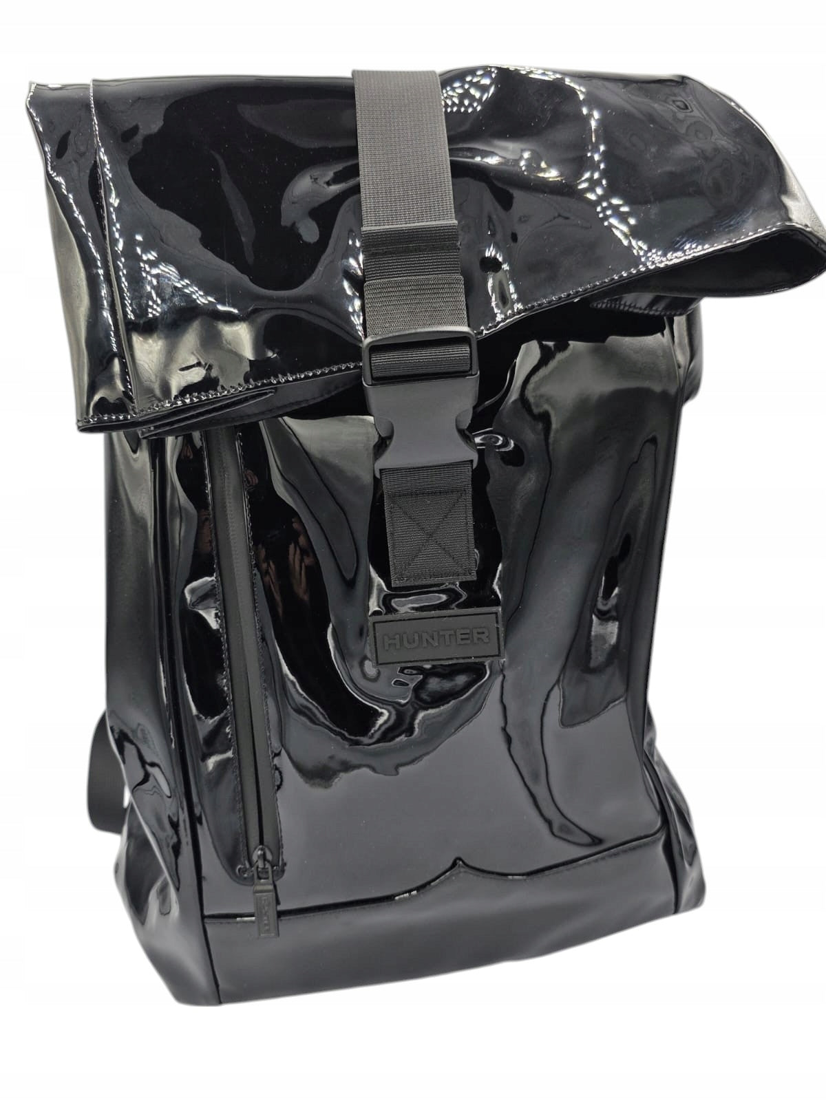Hunter ORIGINAL BACKPACK black with gloss fastened from the top with HIT clip! Brand Hunter