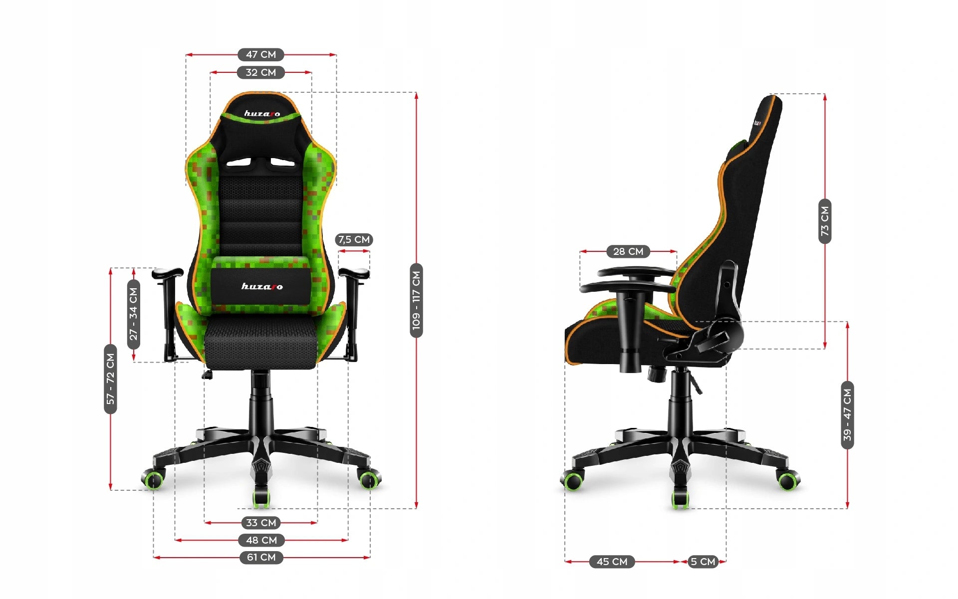 Huzaro SWIVEL GAMING CHAIR for children 100-160cm Ranger 6.0 PIXEL Black Packaging status original