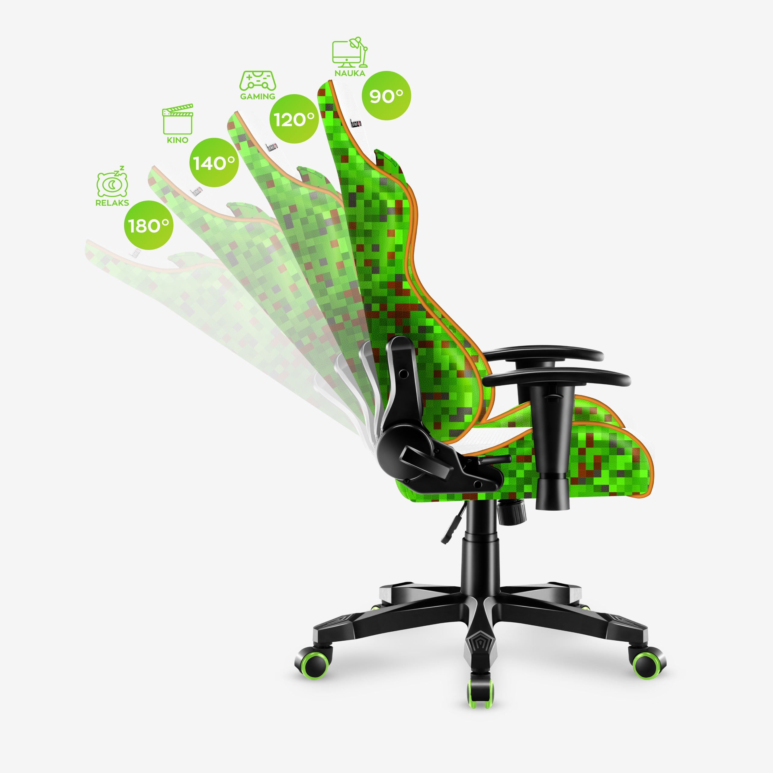 Huzaro SWIVEL GAMING CHAIR for children 100-160cm Ranger 6.0 PIXEL WHITE Furniture width 61 cm