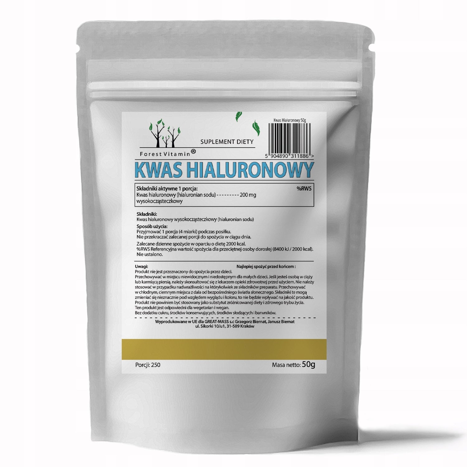 Hyaluronic Acid POWDER 50g HEALTHY JOINTS SKIN BONE WRINKLES Brand Forest Vitamin