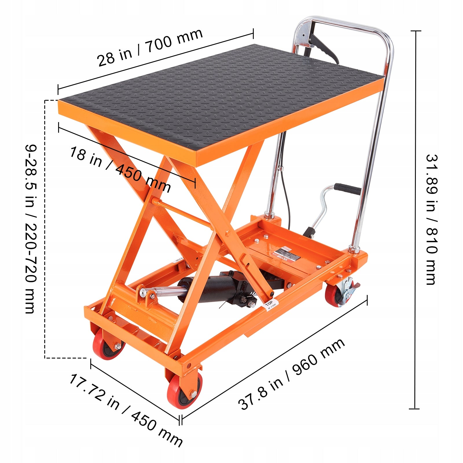 Hydraulic Table 22-72CM Load Capacity 230KG Single Scissors Lifting Table Brand Vevor