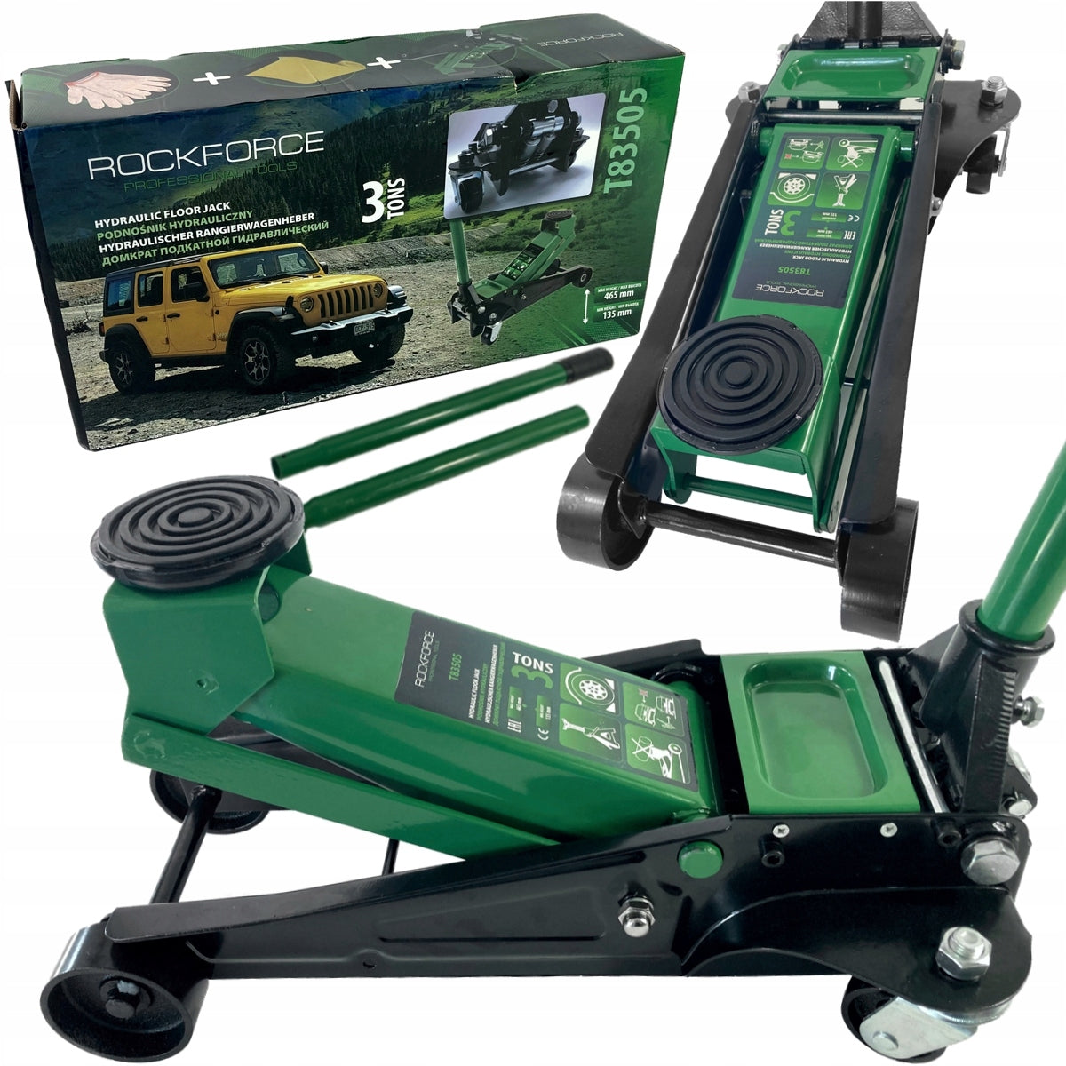 Hydraulic lift 3t double piston (h min 135mm, h max 465mm)