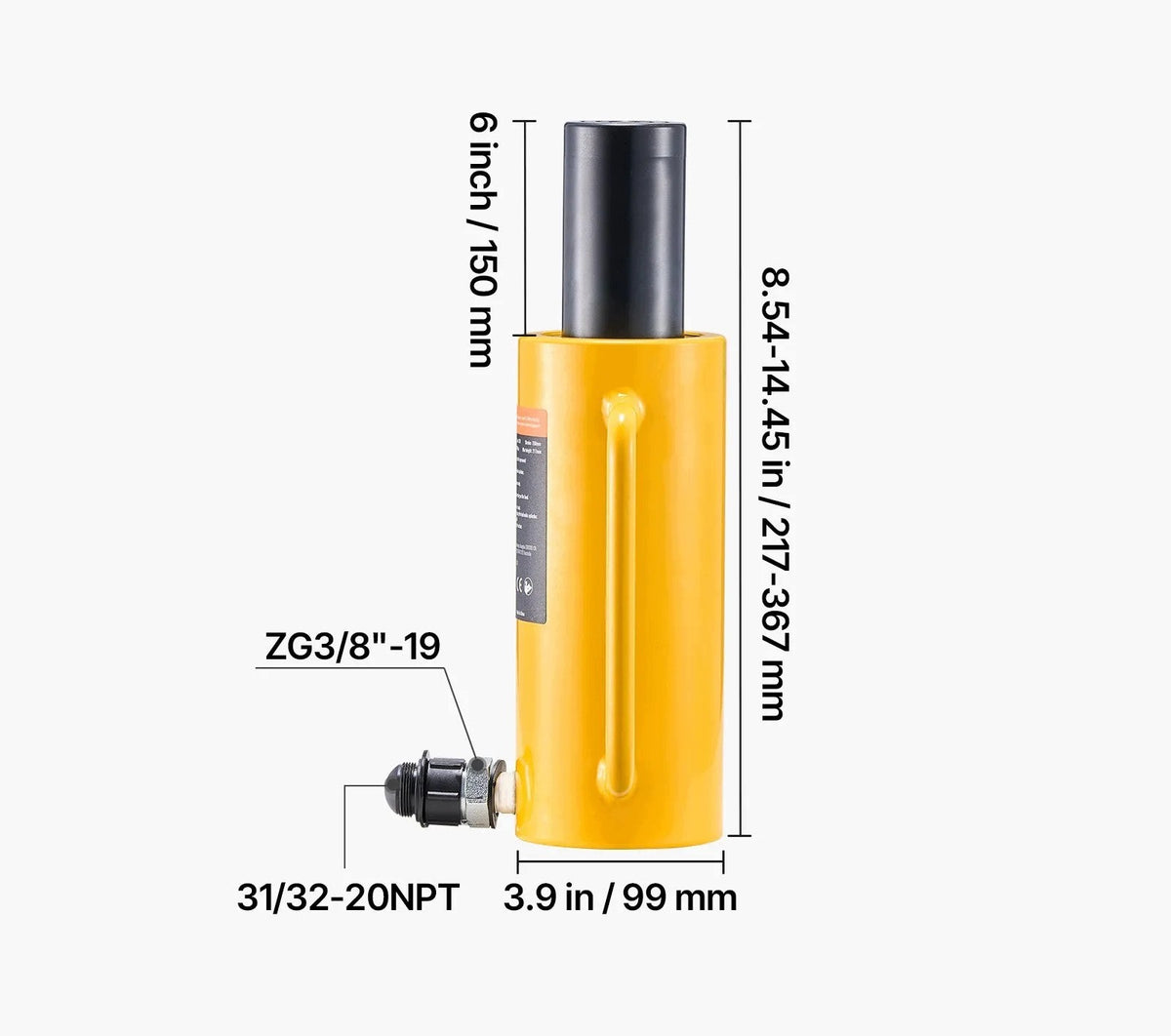 Hydraulic lift max 20 t strong single acting stroke 152 mm Maximum lifting height 367 mm