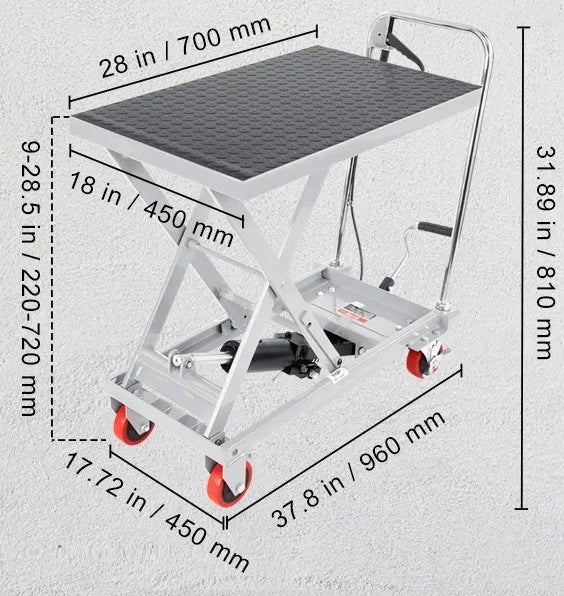 Hydraulic scissor lift 230 kg trolley premium steel Q235 700 x 450 mm Brand no brand
