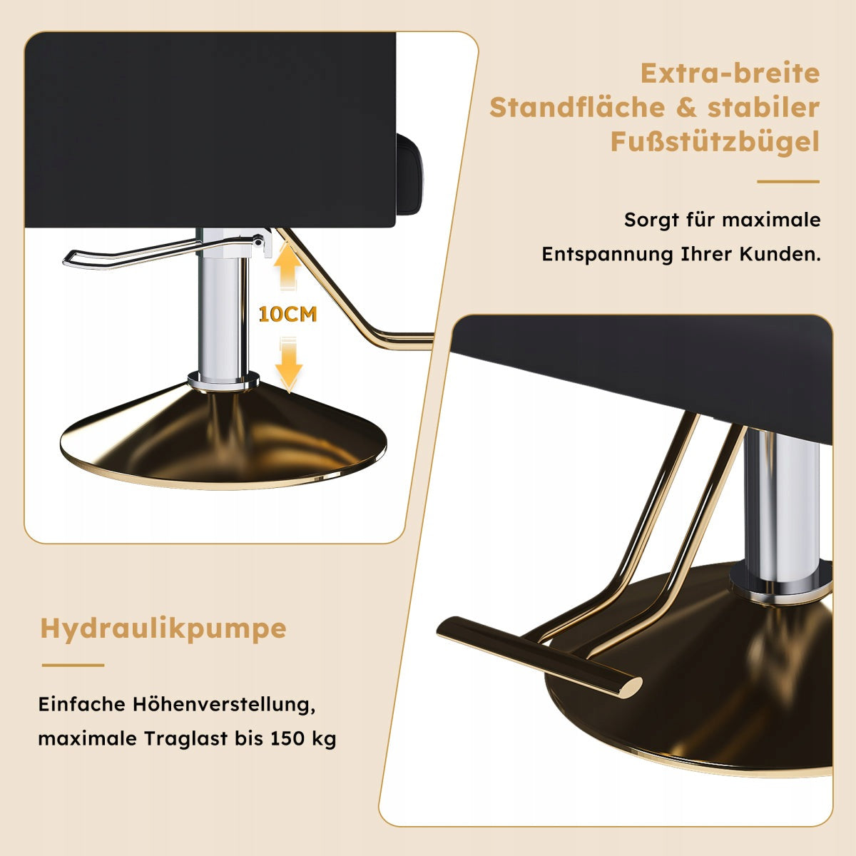 Hydraulic swivel hairdresser chair black and gold Brand no brand