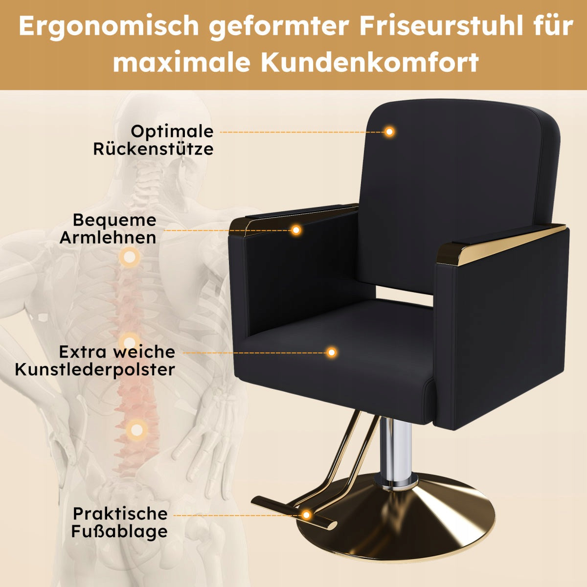 Hydraulic swivel hairdresser chair black and gold Manufacturer code W5791P535427