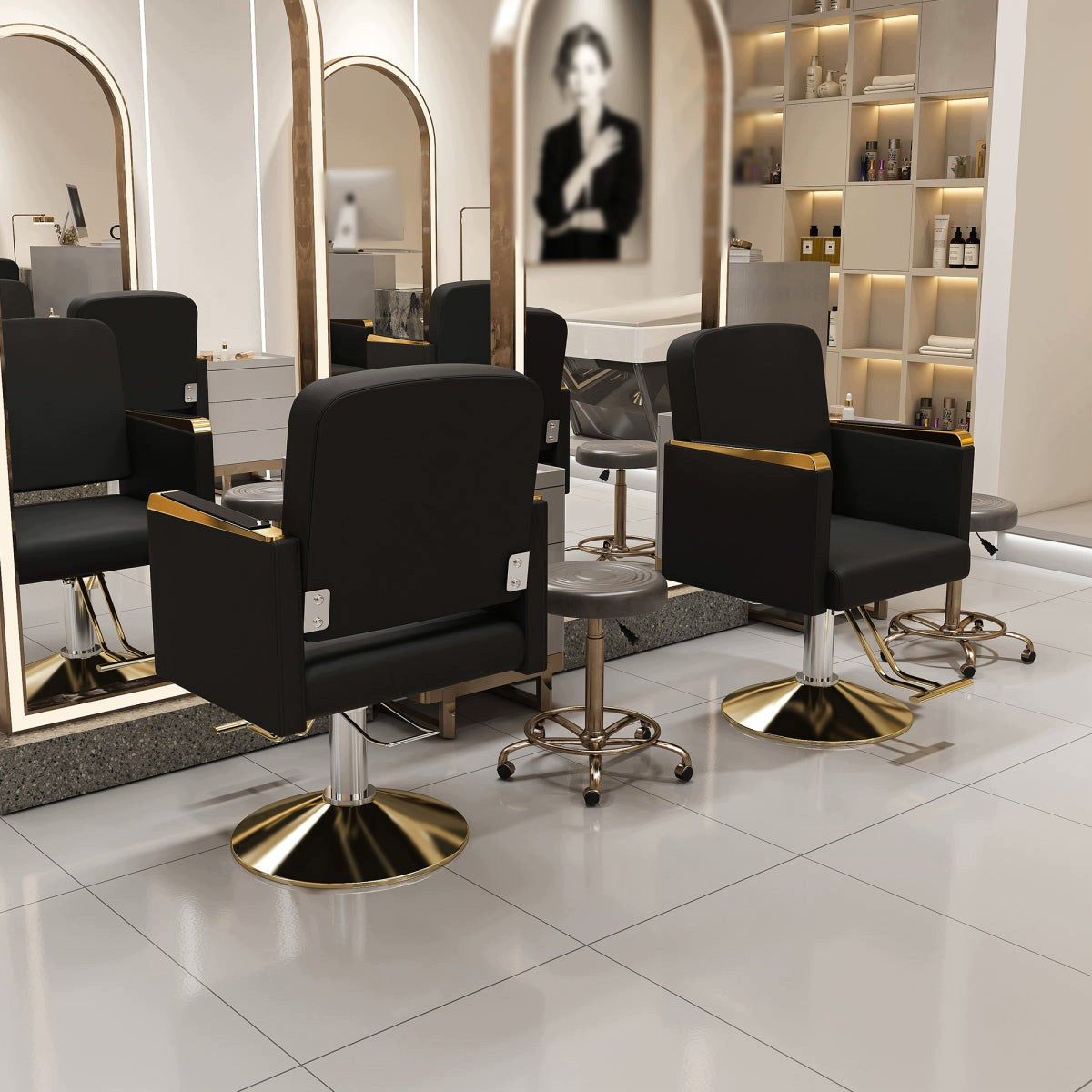 Hydraulic swivel hairdresser chair black and gold
