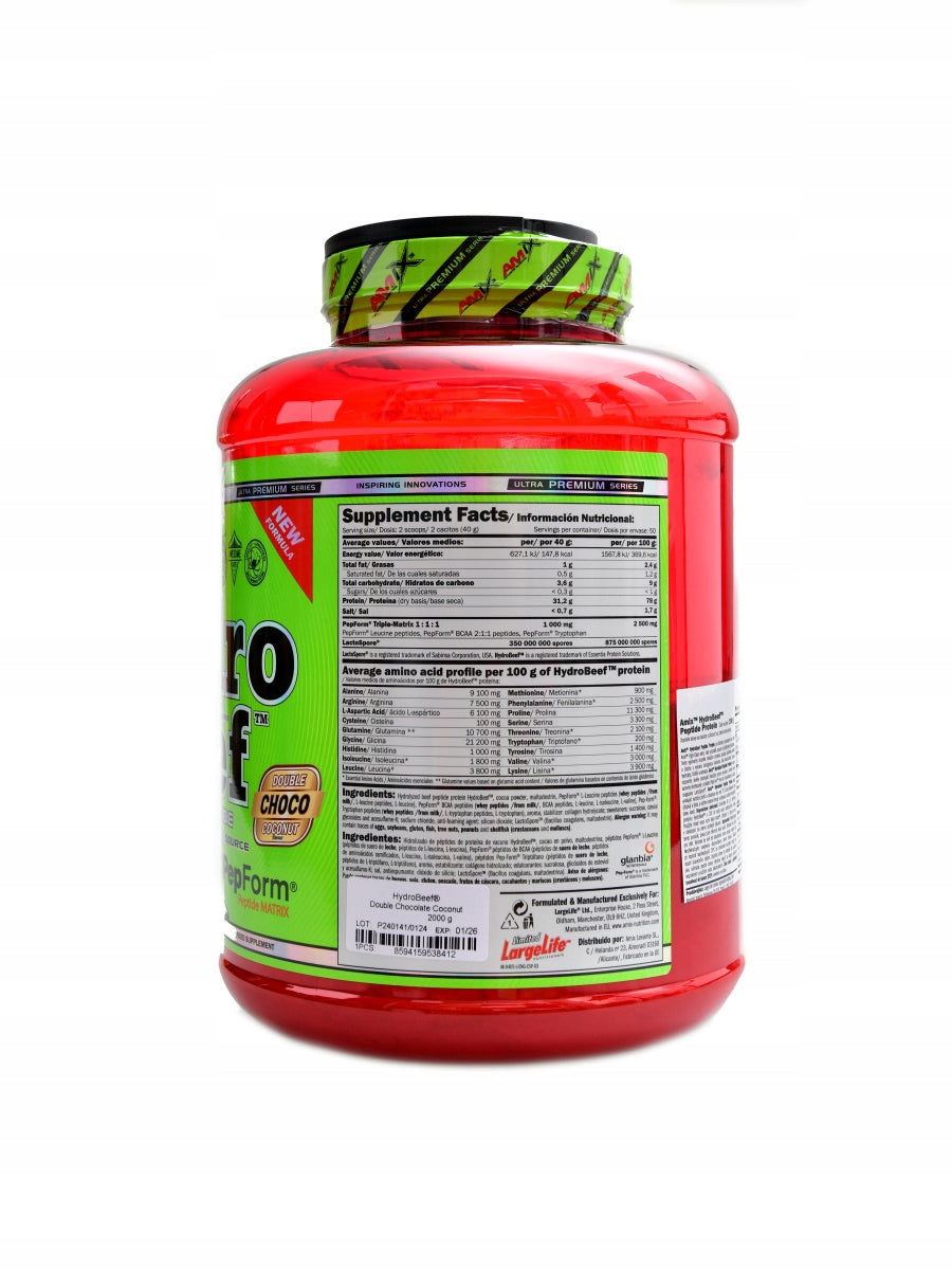 Hydrobeef peptide protein 2 x 2000g Amix čokoláda višeň Expiration date at least six months from the date of purchase
