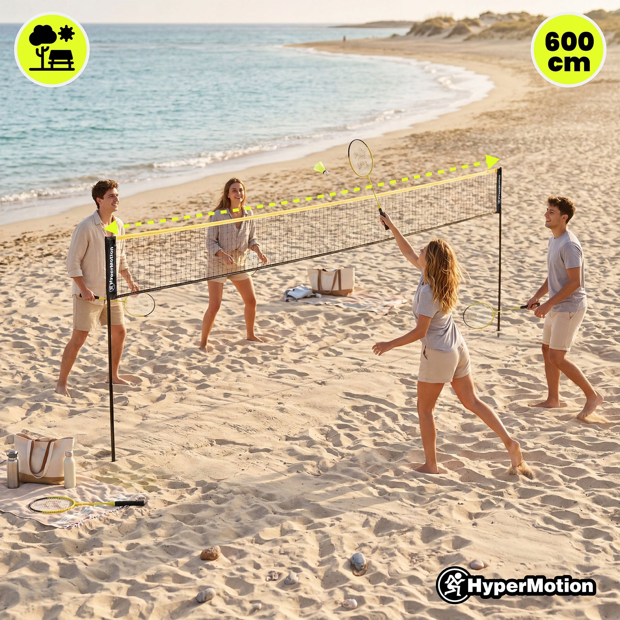 HyperMotion badminton set with net and cover – 2 rackets, 3 shuttlecocks Manufacturer code HYP119 BDM SET NET