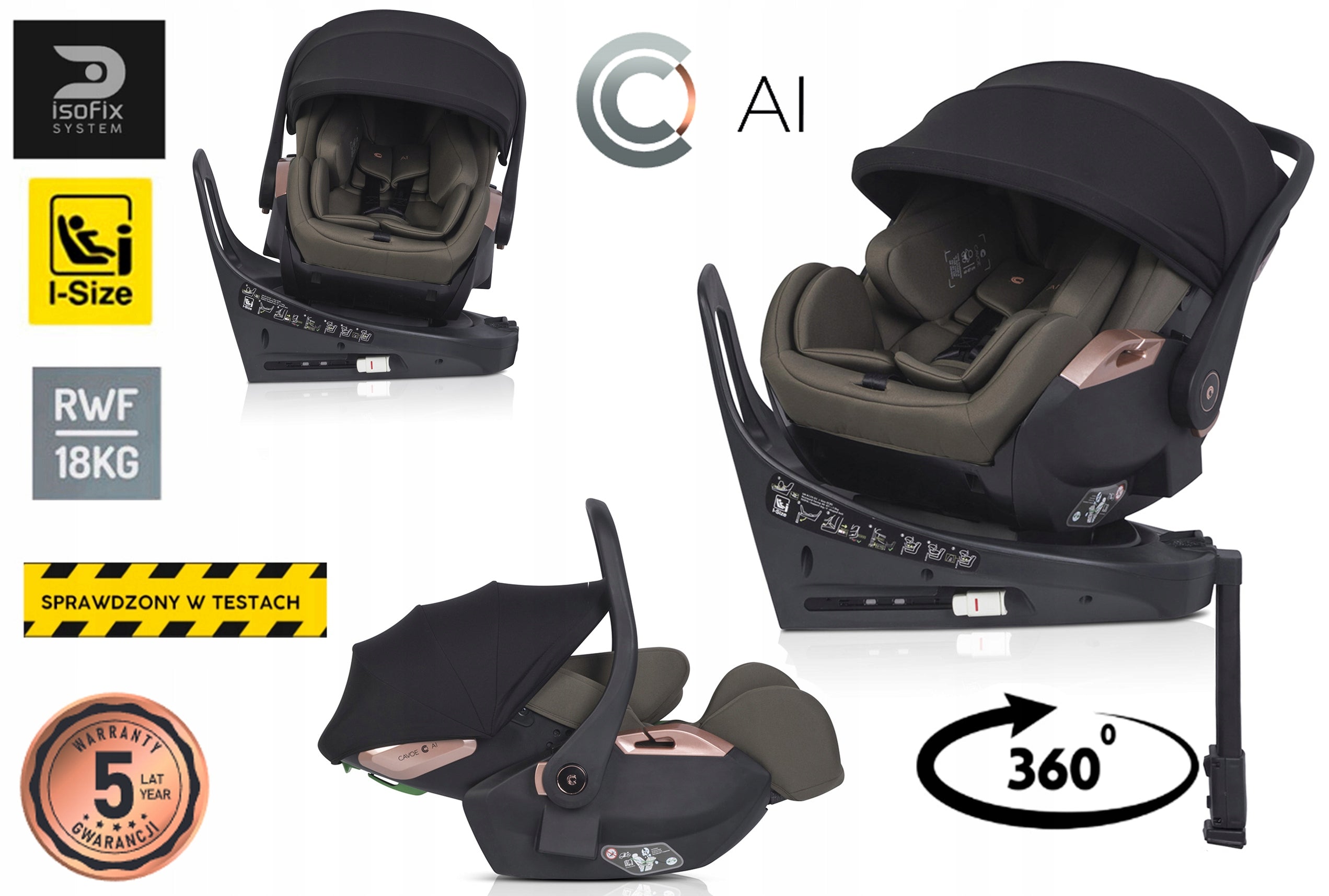 I-SIZE ISOFIX SWIVEL CAR SEAT PLATFORM 360° RWF CAVOE AI 0-13 Brand Cavoe