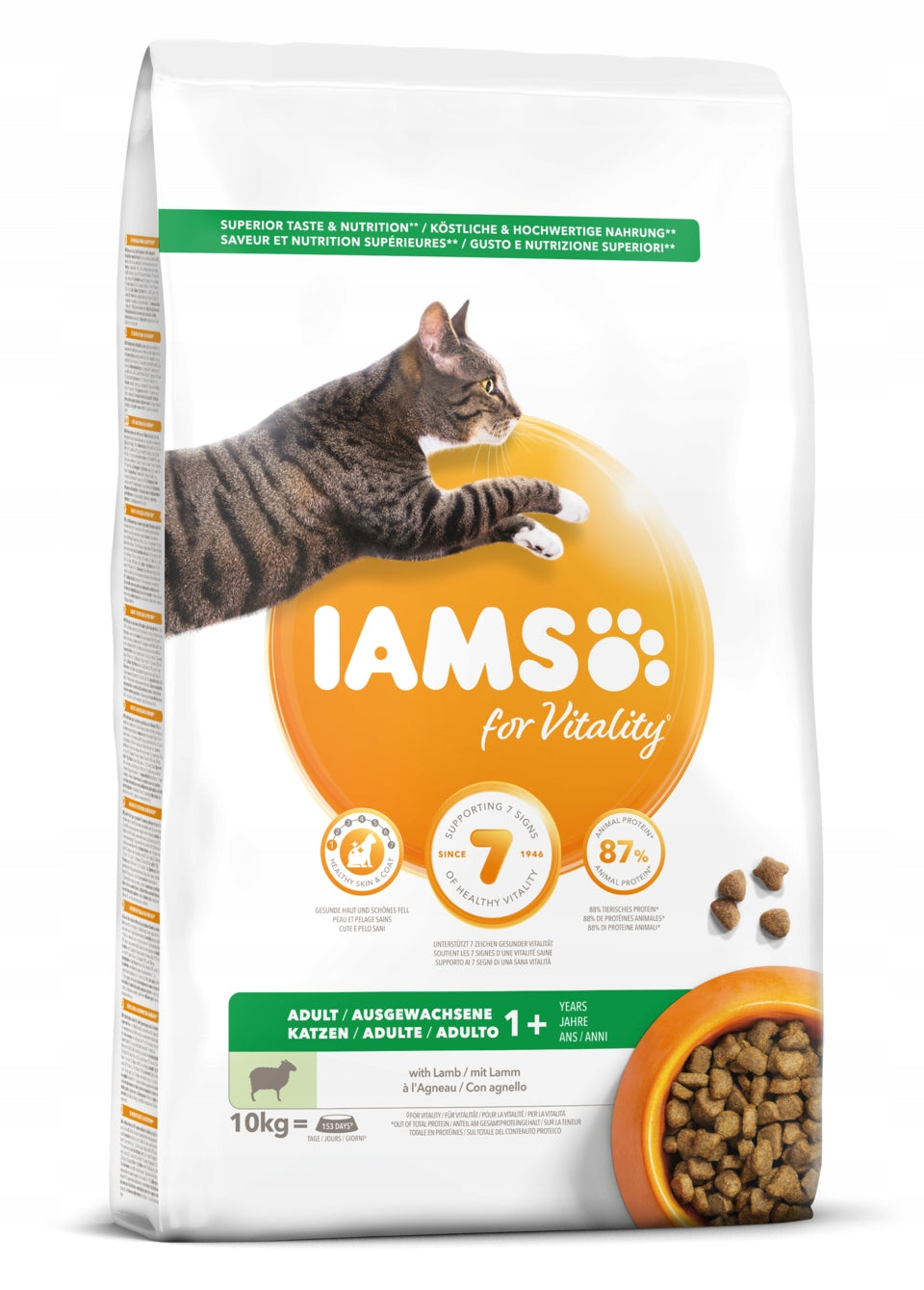 IAMS for Vitality adult cat food with lamb 10 kg Brand Iams
