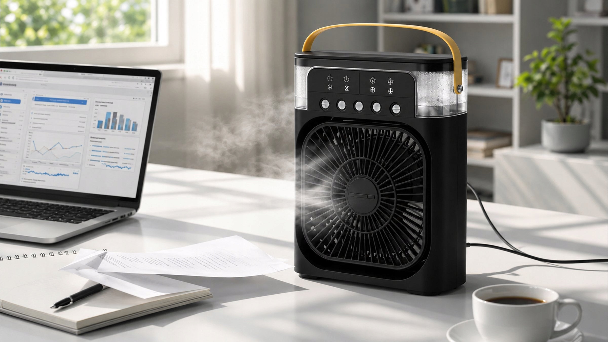 ICE CUBE AIR CONDITIONER WATER USB FAN COOLING HUMIDIFICATION Dominant color black