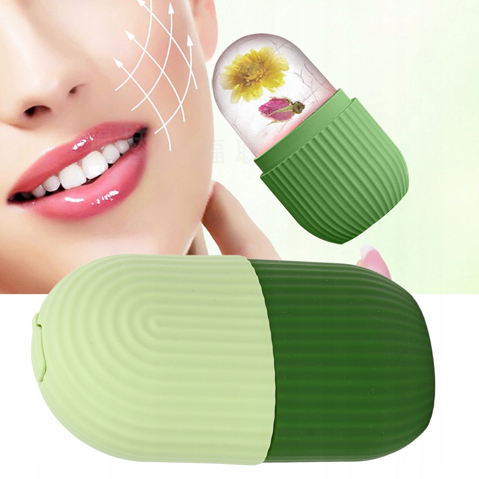 ICE FACE MASSAGER COOLING SILICONE ICE MOLD FOR FACE GREEN Packaging status original