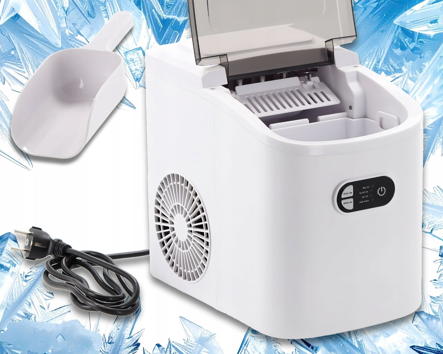 ICE MAKER SMALL HOME EFFICIENT ICE MACHINE 12KG/24H + SPATULA Dominant color white