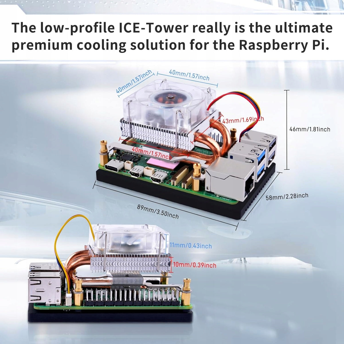 ICE TOWER Vertical Cooler for Raspberry Pi 5 - Aluminum with RGB PWM Fan Manufacturer code 5908040157126