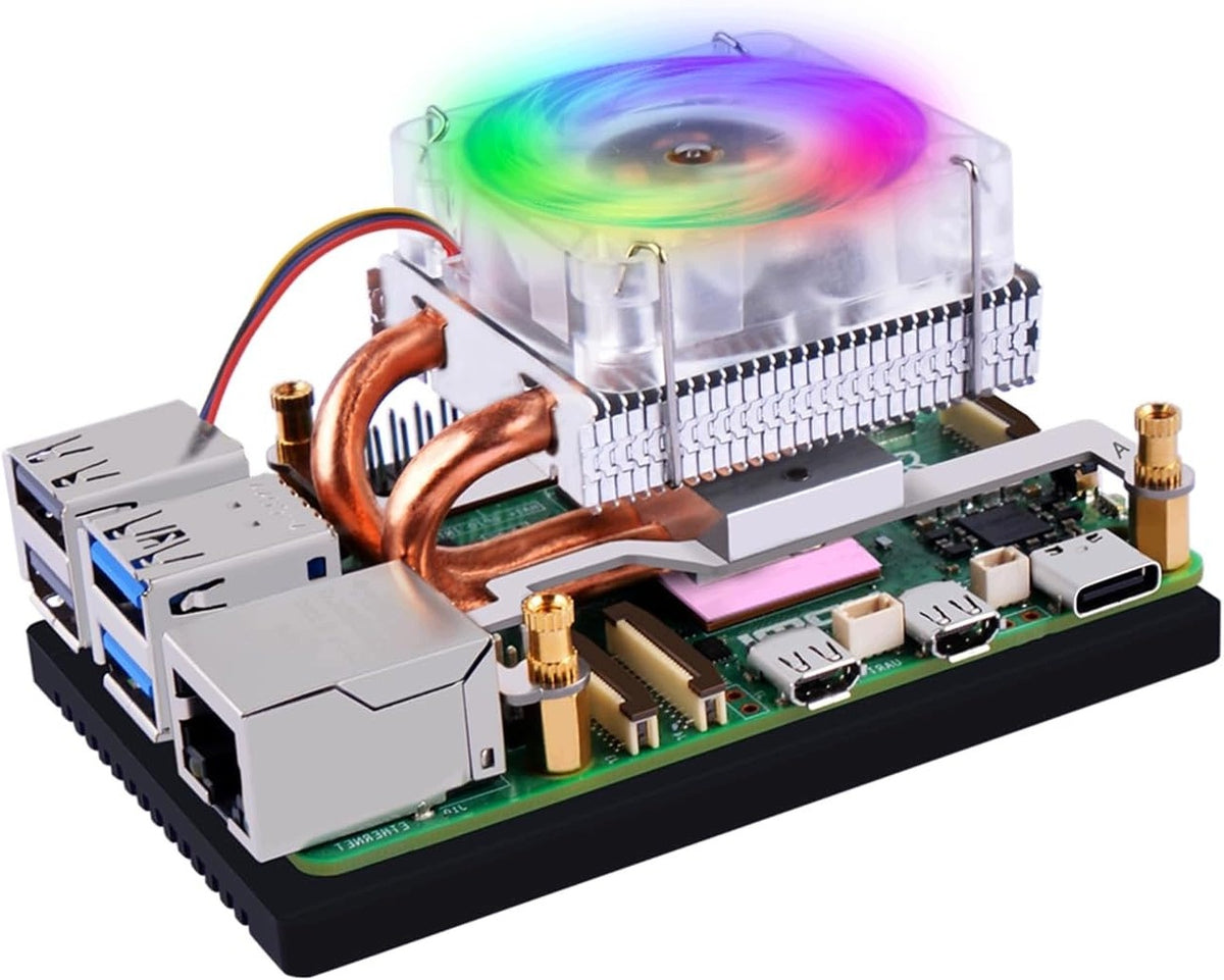 ICE TOWER Vertical Cooler for Raspberry Pi 5 - Aluminum with RGB PWM Fan