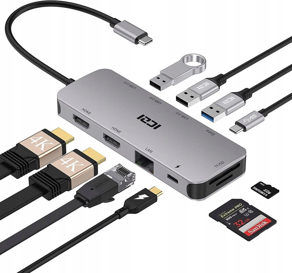 ICZI HUB USB-C 9 in 1 PD USB3.0 HDMI 4K RJ45 SD/TF