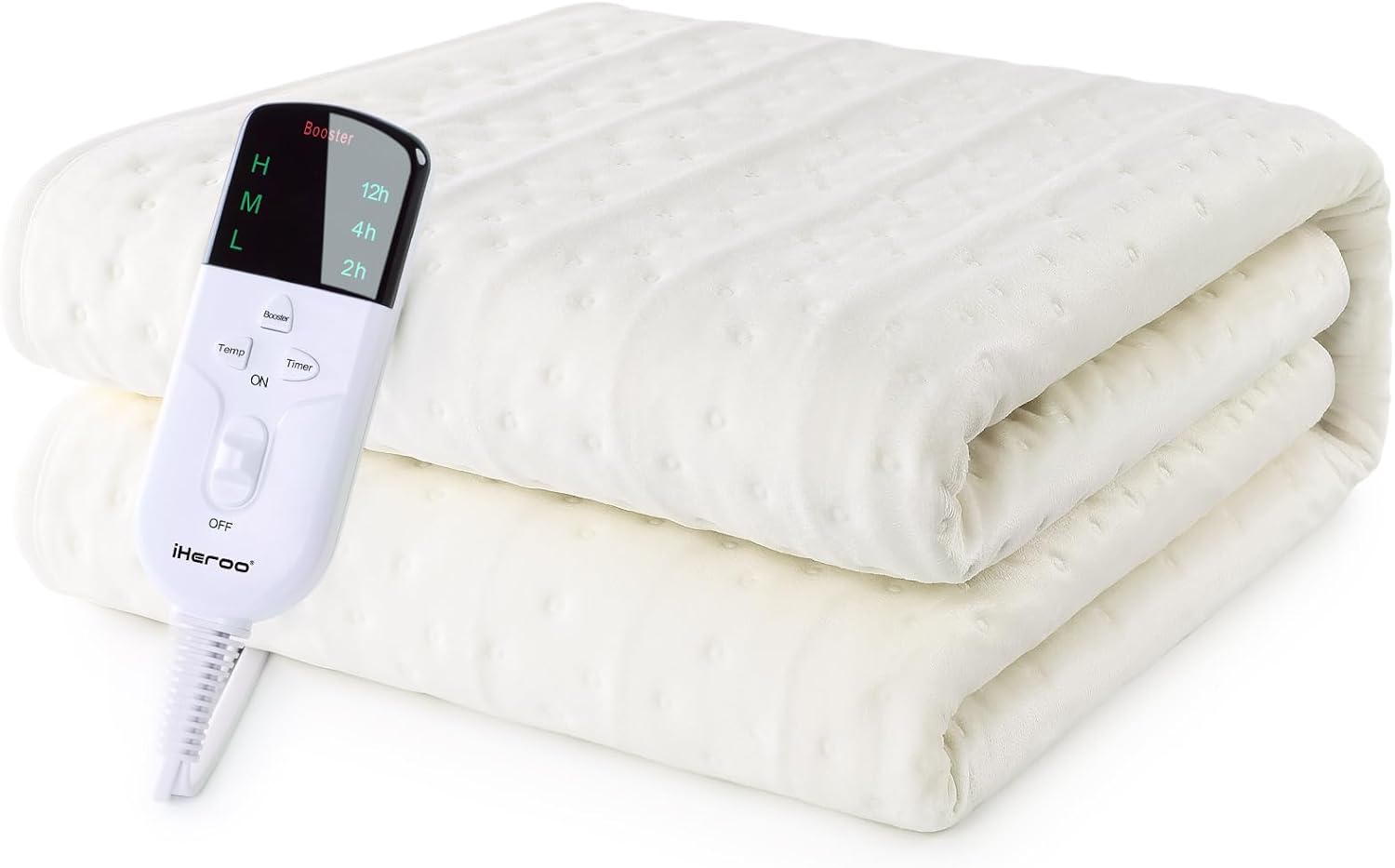 IHEROO BLANKET ELECTRIC FLANNEL HEATED CREAM TIMER 160X130