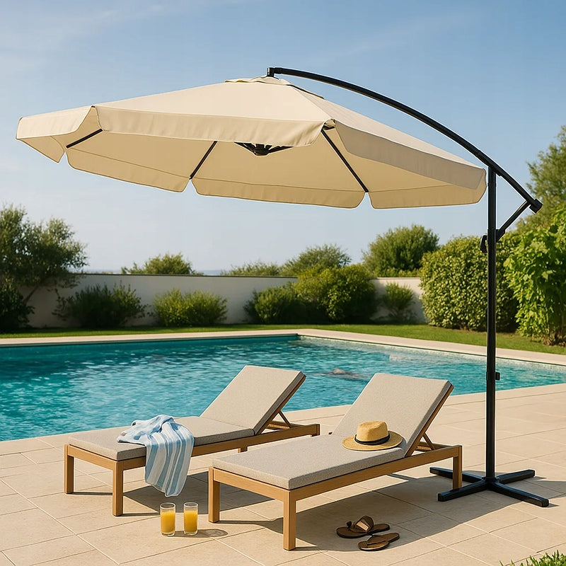 IKAR-BL-EC ECRU FOLDING GARDEN UMBRELLA WITH BOOM + COVER Color beige