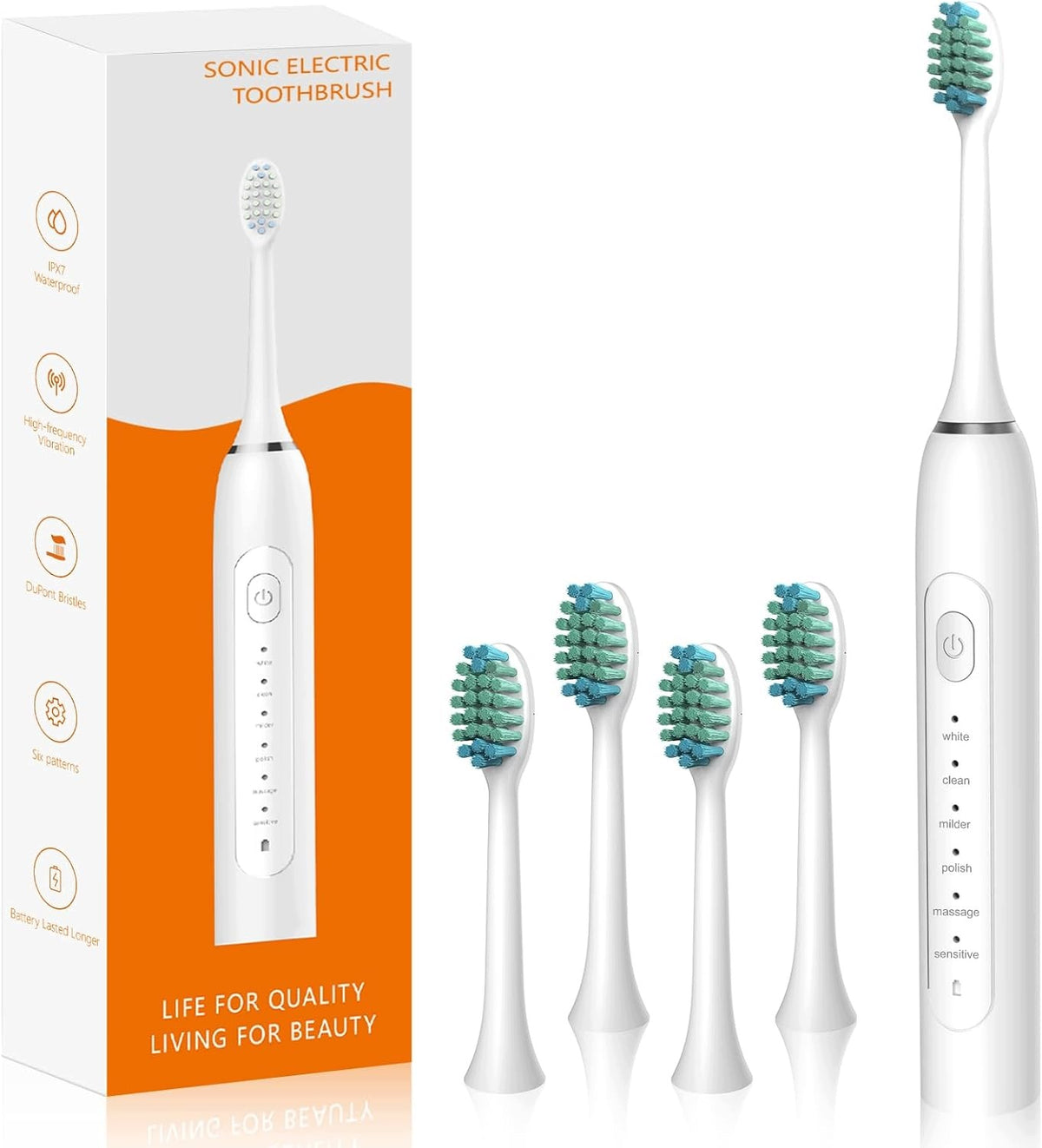 IKERY Electric Sonic Toothbrush with 6 Modes 4 Tips