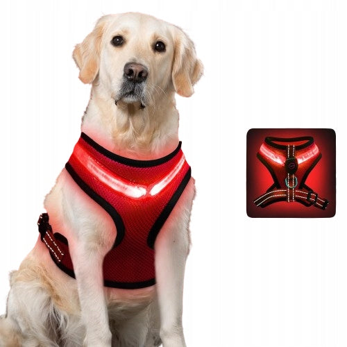 ILLUMINATED ADJUSTABLE HARNESS WITH LEASH 150CM FOR DOG RED SIZE XL