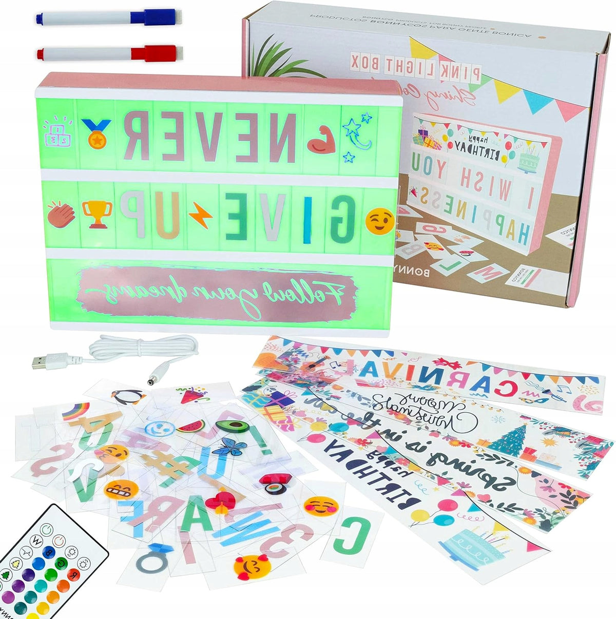 ILLUMINATED BOX WITH LETTERS A4 ROSE GOLD 16 COLORS EMOTICON