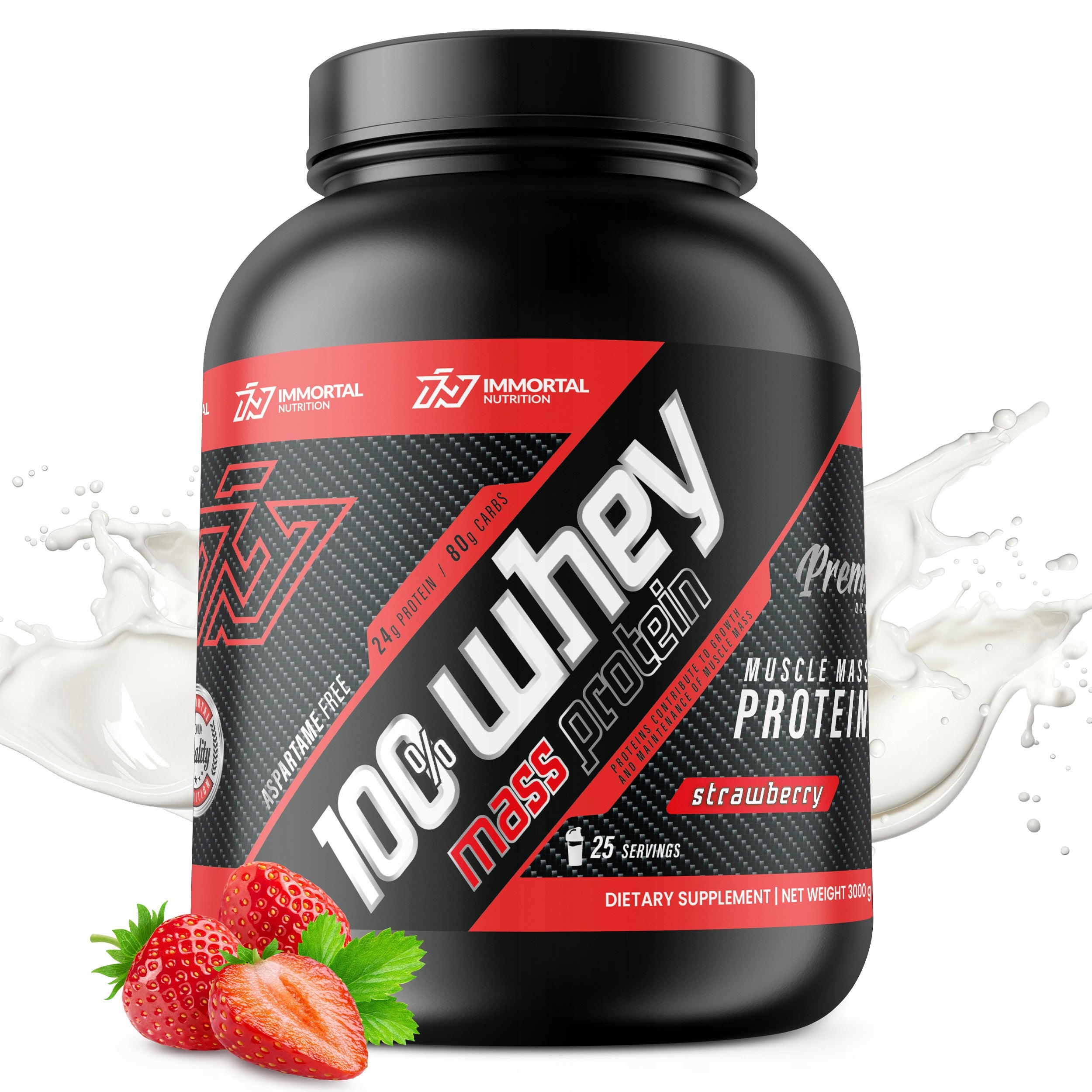 IMMORTAL WHEY MASS PROTEIN 3000g GAINER WPC WEIGHT CHARCOAL MUSCLES 3KG