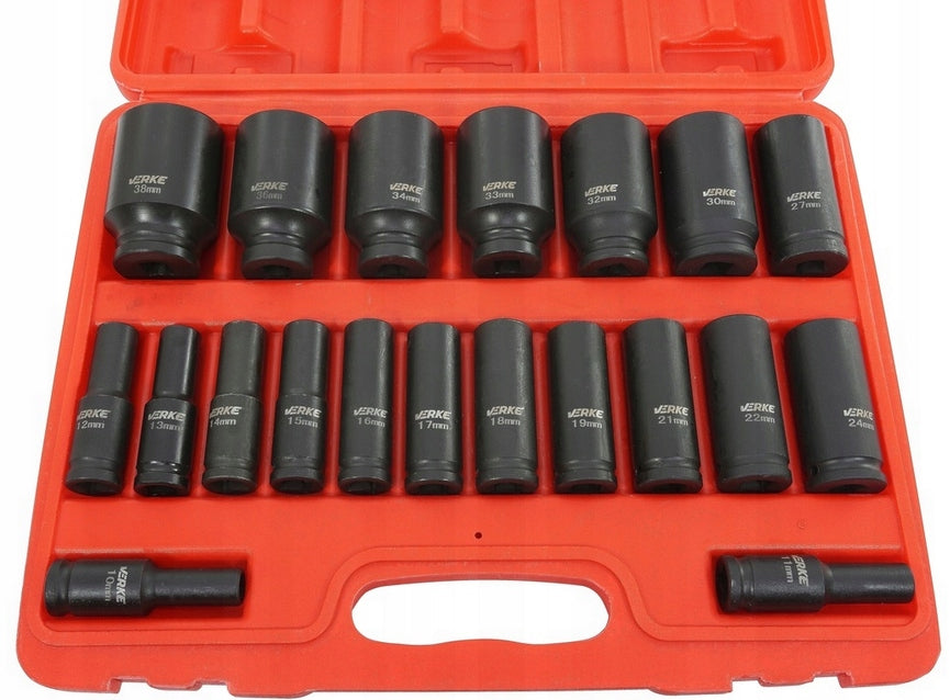 IMPACT CAPS 1/2 LONG SOCKET WRENCH IMPACT SOCKET SET 10-38 Manufacturer code V39463 ZESTAW NASADEK UDAROWYCH 20 SZT VERKE