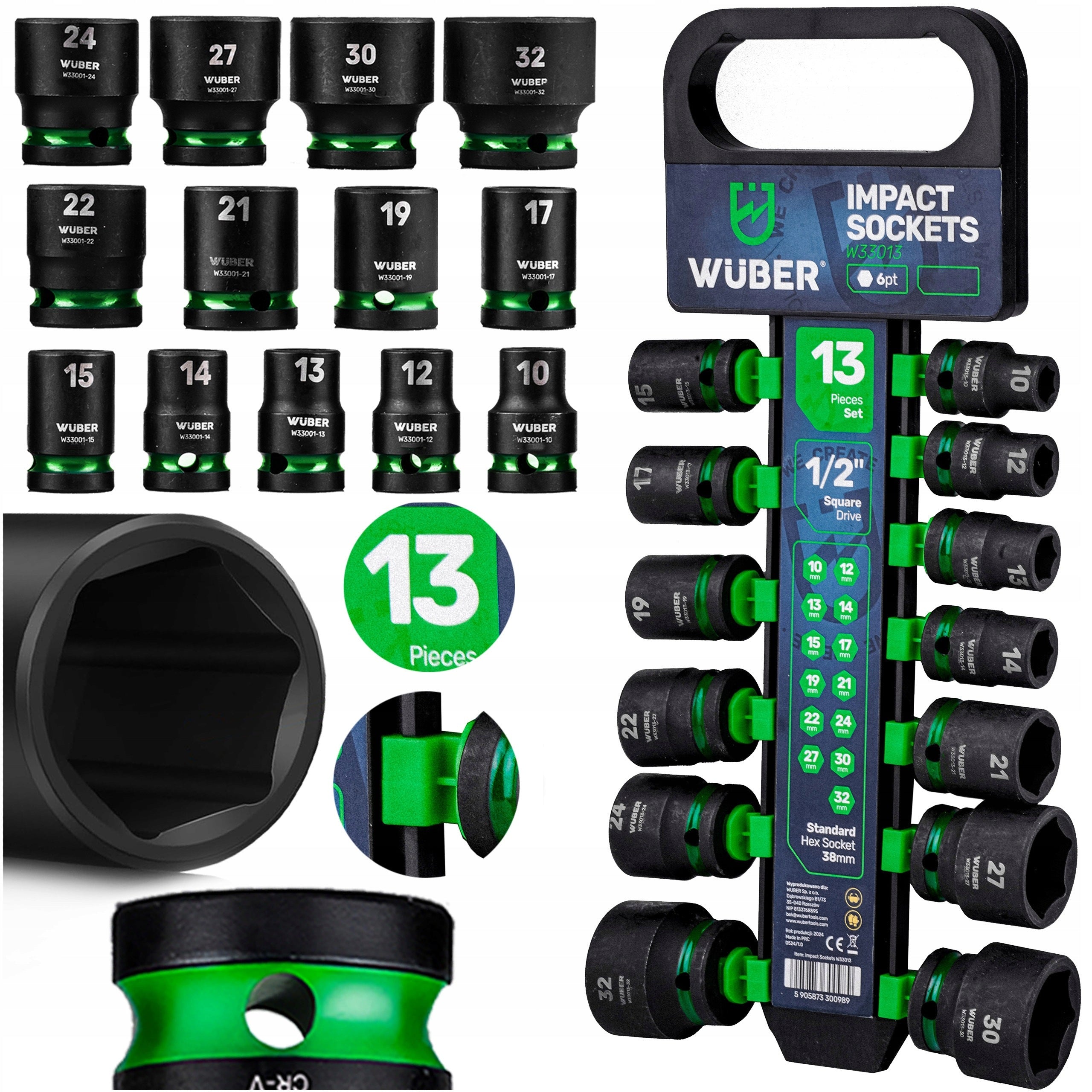 IMPACT CAPS CAP SET 13 PACK 1/2" 6-ANGLE SHORT CAPS 10-32MM