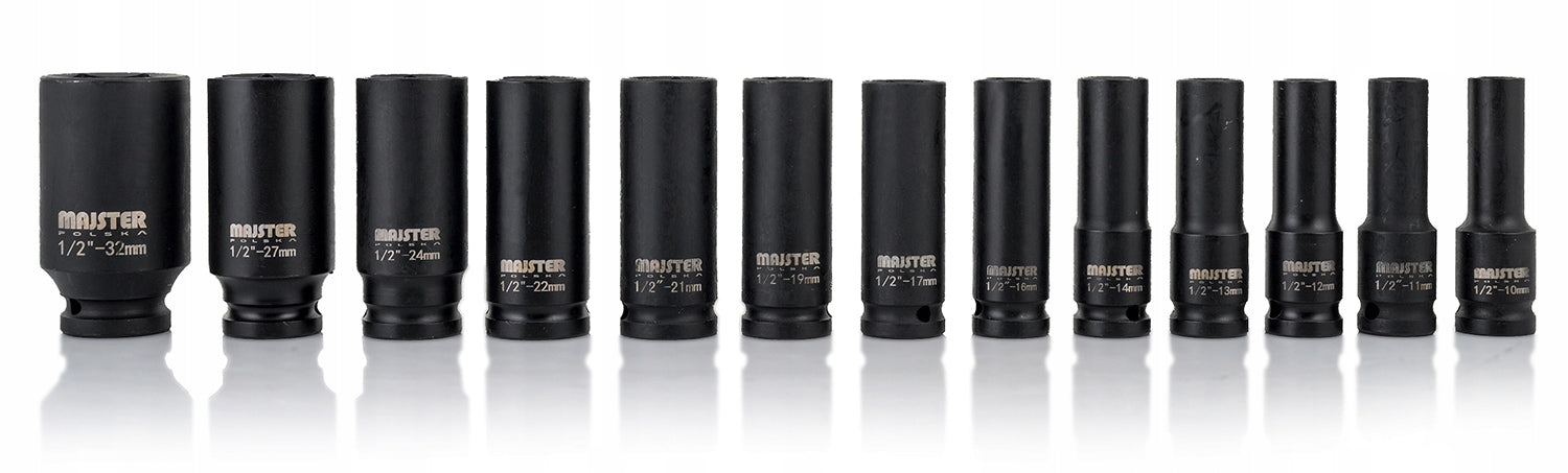 IMPACT CAPS IMPACT SOCKET SET 1/2 LONG 13EL 10-32MM MP0602 Brand Majster Polska