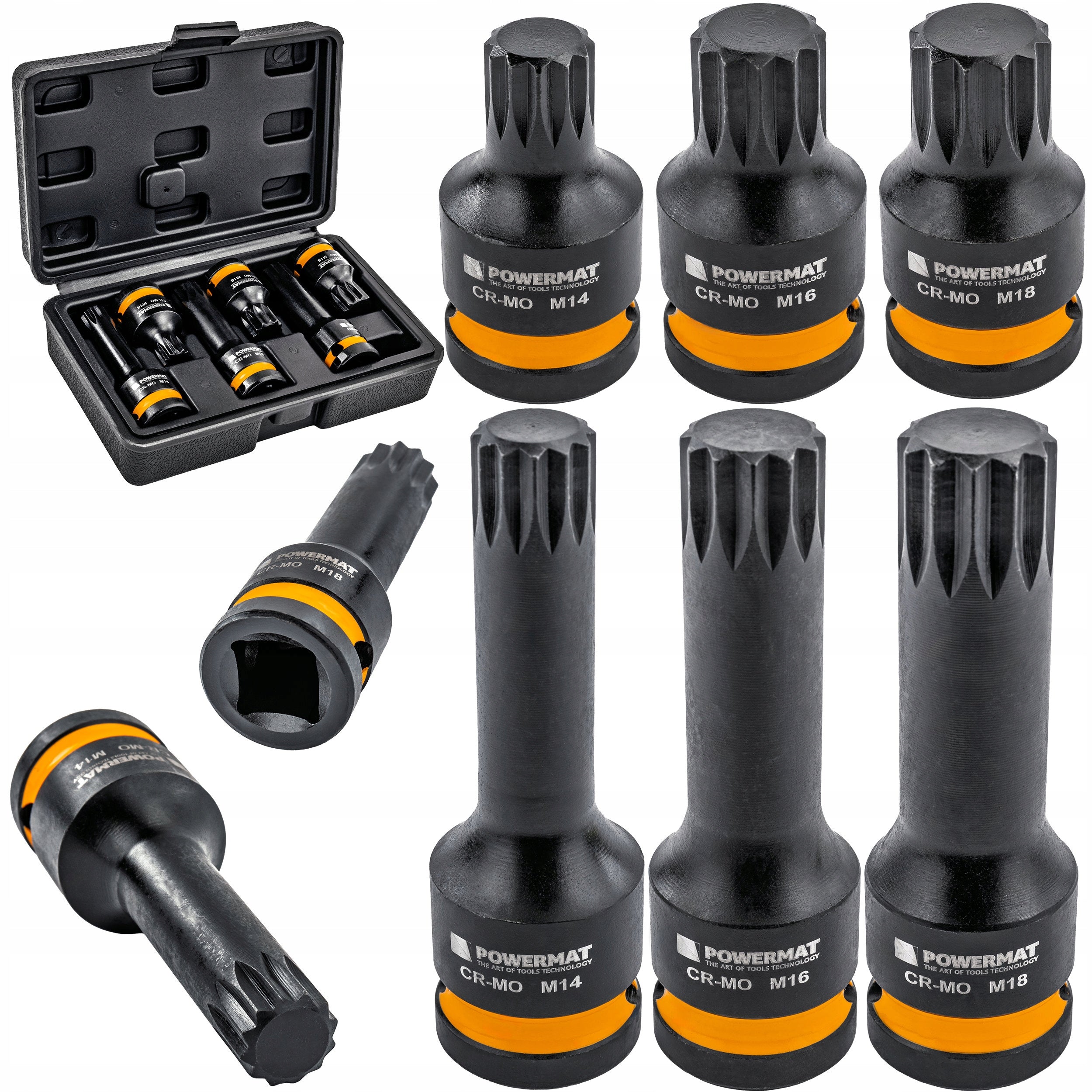 IMPACT CAPS SPLINE 1/2 CRMO 6PCS M14 M16 M18 FOR SCREWS 45MM 78MM SUITCASE