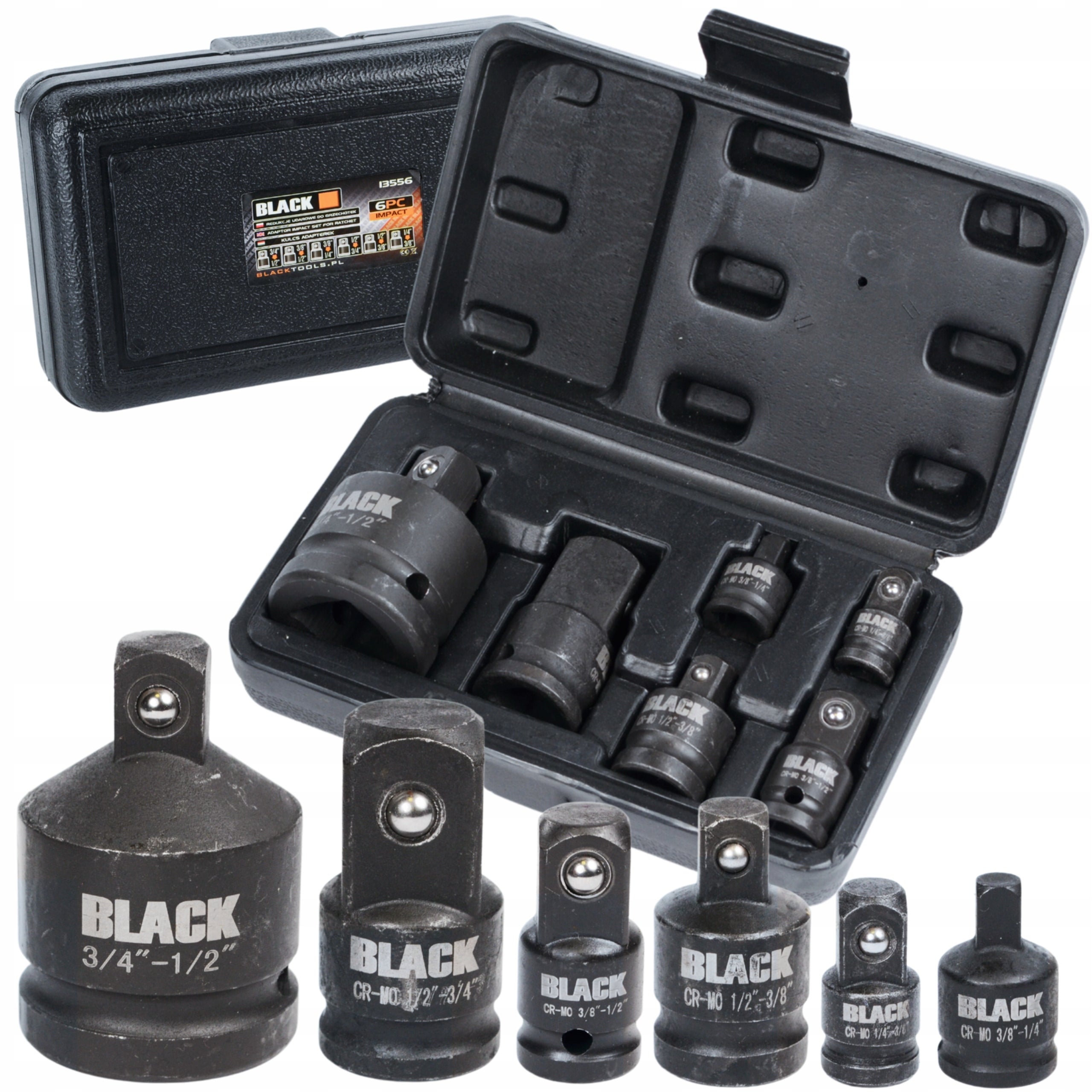 IMPACT REDUCTION KIT REDUCTION ADAPTERS 1/2 1/4 3/8 3/4 8pcs BLACK