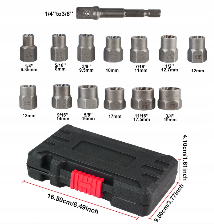 IMPACT SCREW AND NUT REMOVAL KIT 14 PCS SCREWDRIVER PULLERS Manufacturer code MEH/MW/B-SRU01