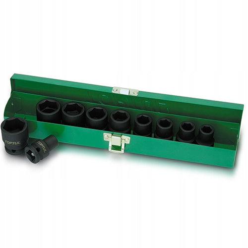 IMPACT SOCKET SET 1/2" 10-24 MM 10 EL 6-ANGLE CR-MO TOPTUL GDAD1001 Brand Toptul