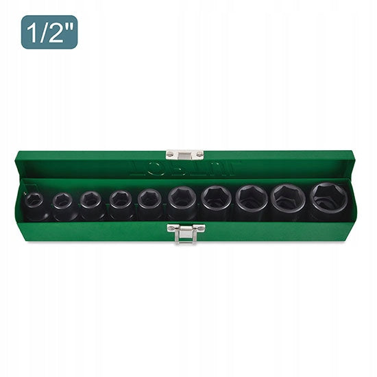 IMPACT SOCKET SET 1/2" 10-24 MM 10 EL 6-ANGLE CR-MO TOPTUL GDAD1001