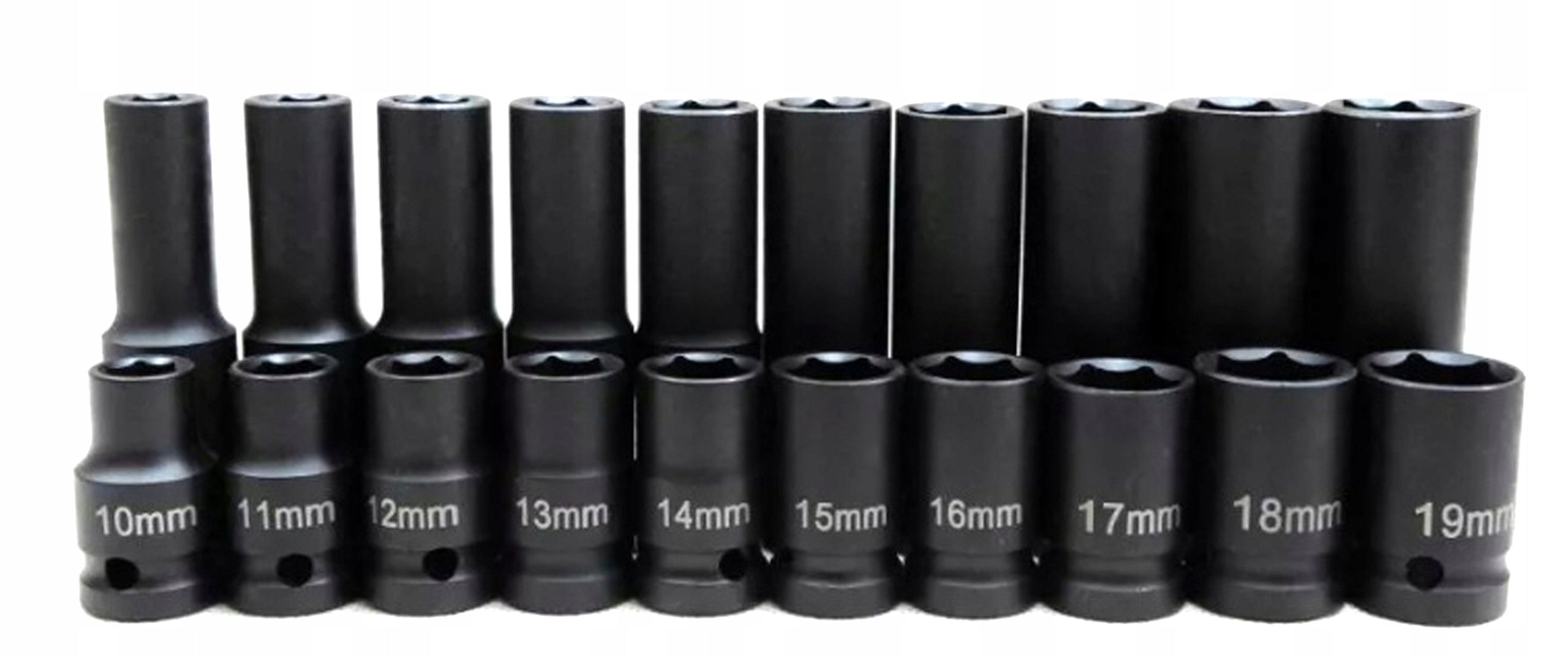 IMPACT SOCKET SET 10-19 IMPACT CAPS LONG AND SHORT 1/2'' 20EL Manufacturer code V08119
