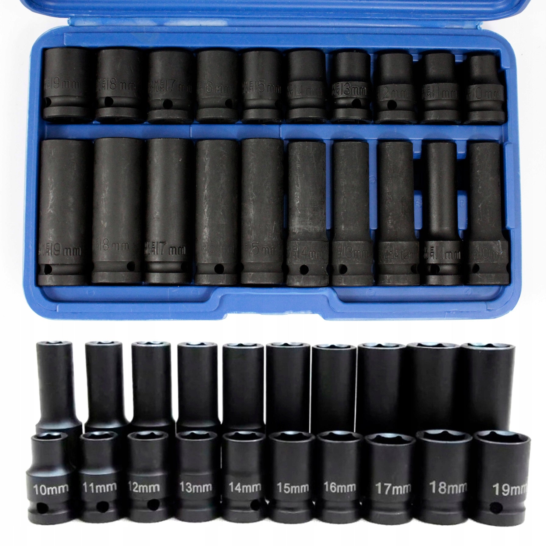 IMPACT SOCKET SET 10-19 IMPACT CAPS LONG AND SHORT 1/2'' 20EL