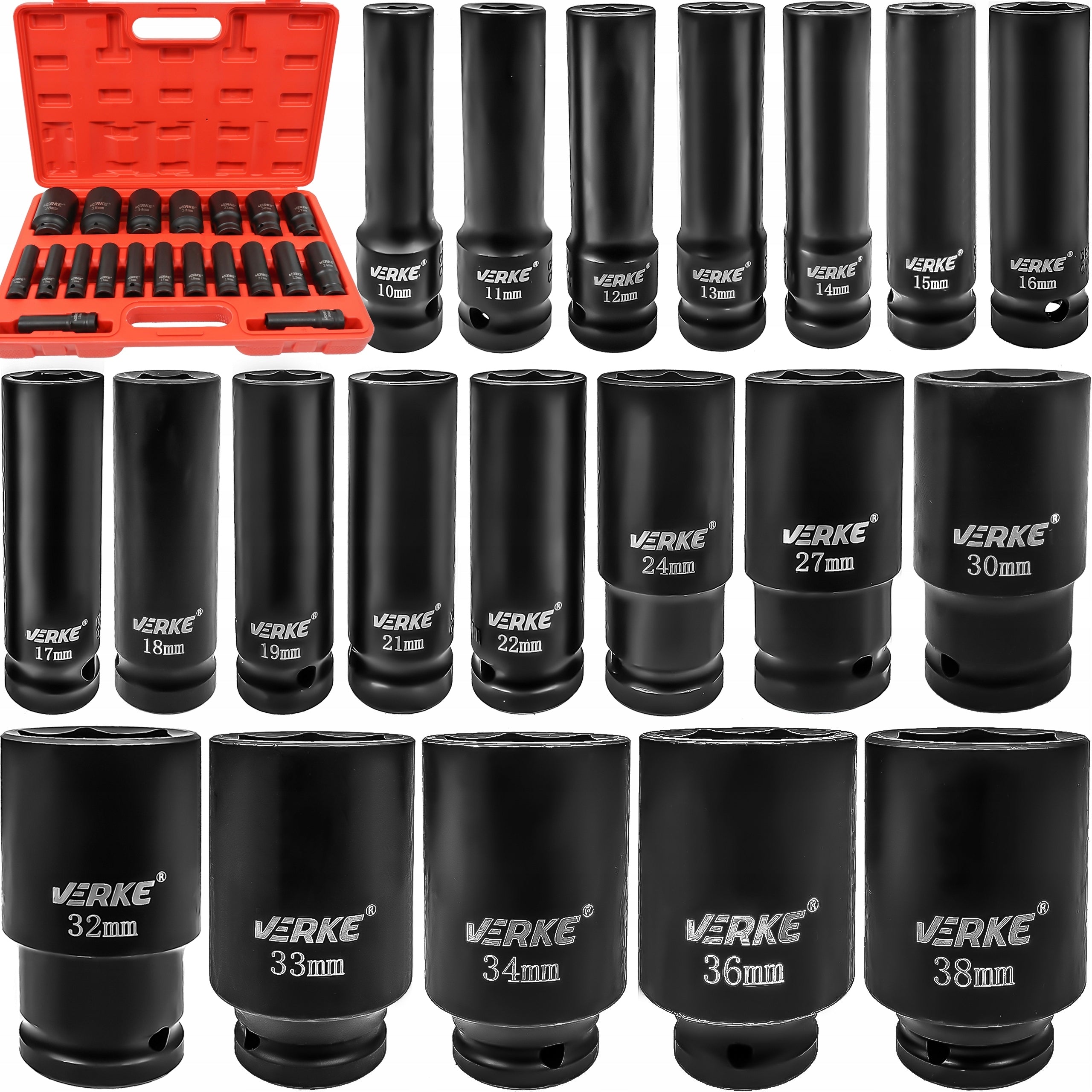 IMPACT SOCKET SET 20 PACK 1/2" 6-ANGLE DEEP LONG 10-38MM Manufacturer code 570782626
