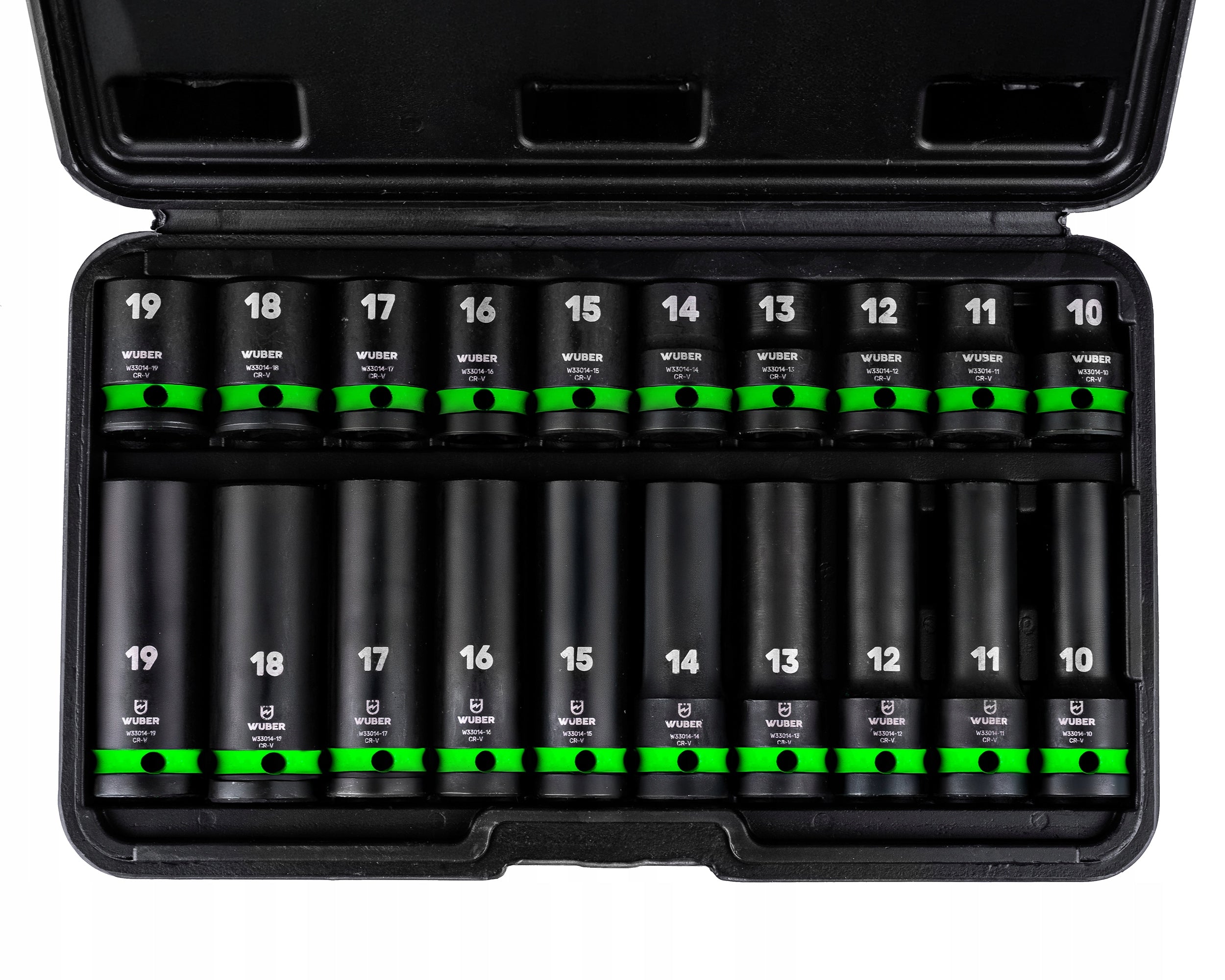 IMPACT SOCKET SET 20 PCS 1/2" 6-ANGLE LONG SHORT 10-19MM WUBER Product weight with unit packaging 2.7 kg