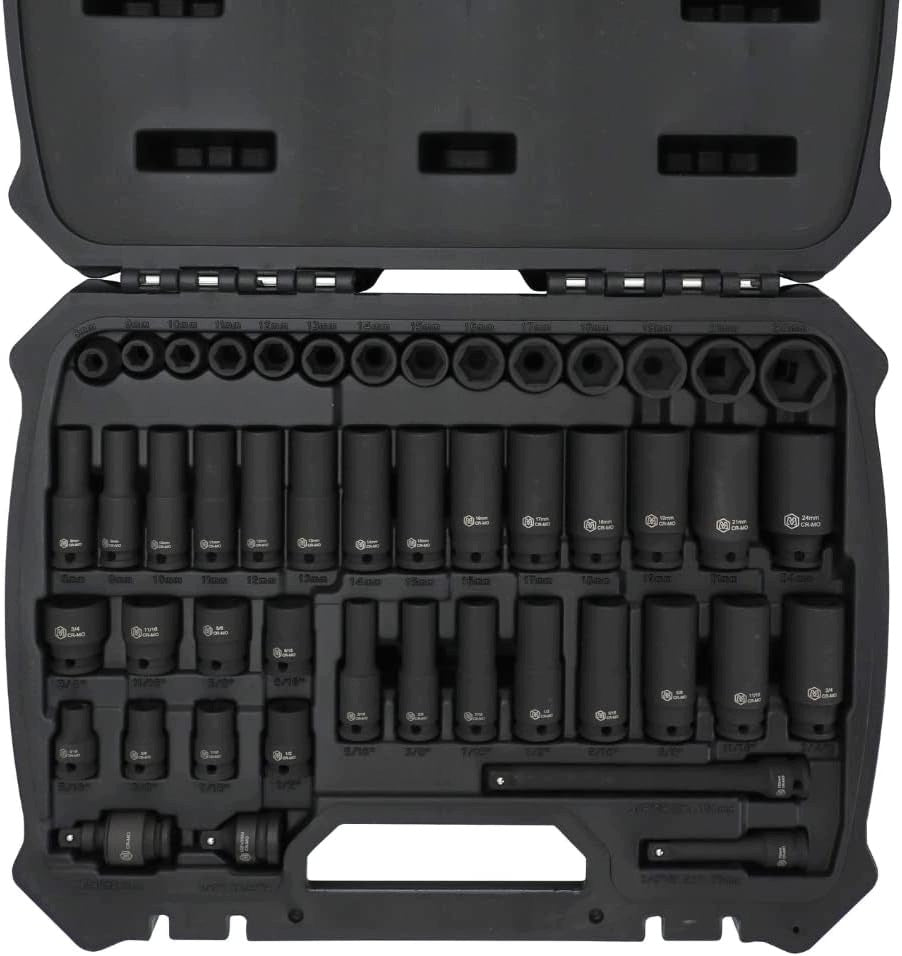 IMPACT SOCKET SET 3/8" 48 PARTS SAE METRIC CR-MO