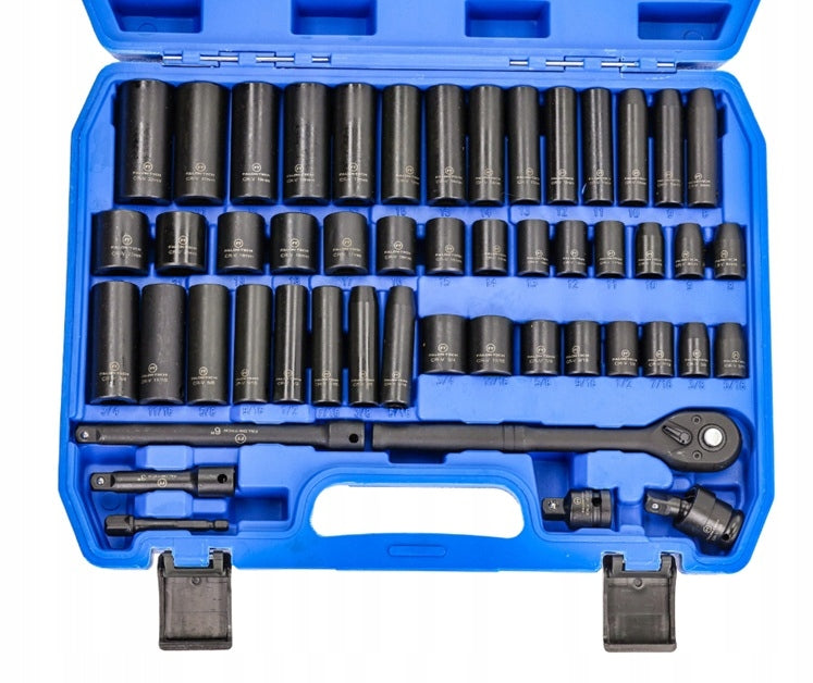 IMPACT SOCKET SET 3/8" SAE + mm RATCHET EXTENSION SUITCASE 50EL Manufacturer code FT5450