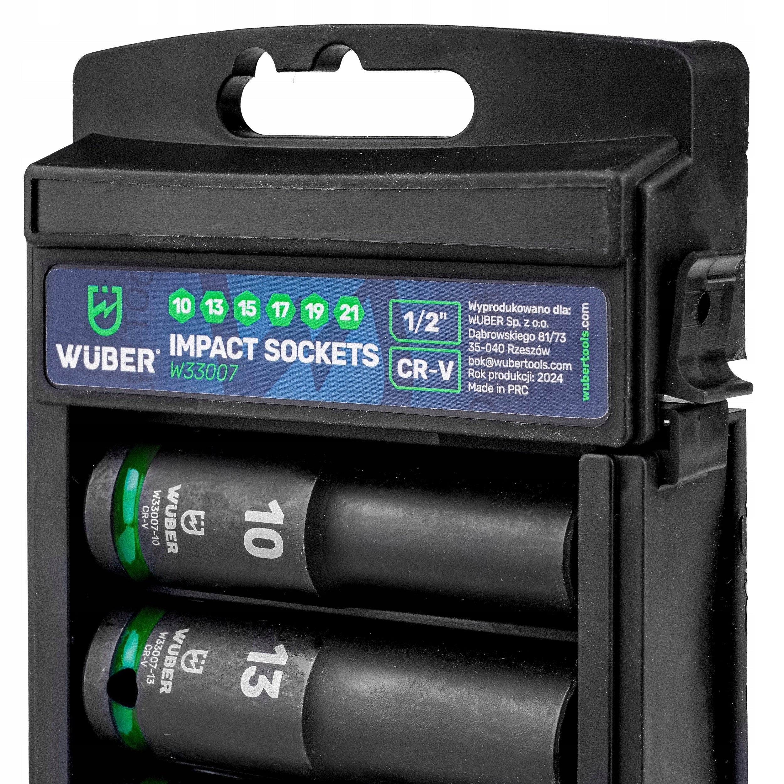 IMPACT SOCKET SET 6 PCS 1/2" 6-ANGLE LONG CAPS 10-21MM WUBER EAN (GTIN) 5905873301009