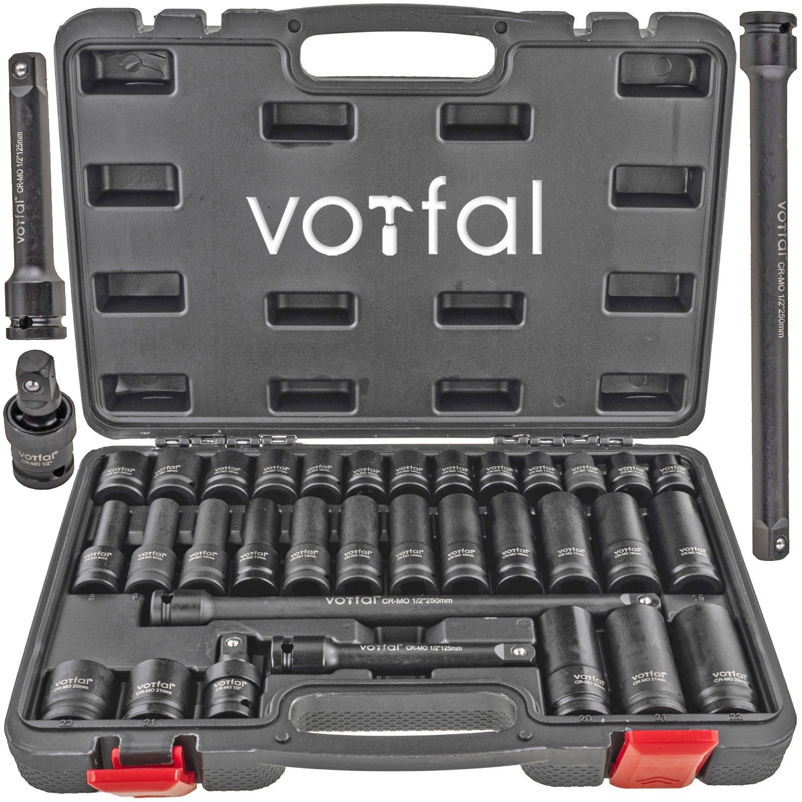 IMPACT SOCKET SET 8-22 IMPACT SOCKETS 1/2 IMPACT 33 EXTENSION CR-MO