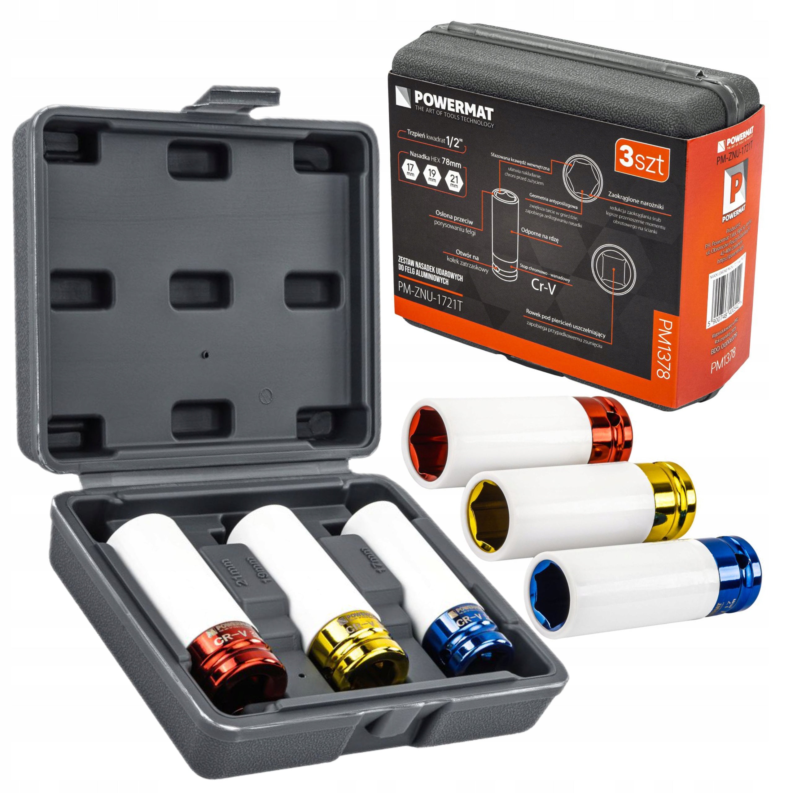 IMPACT SOCKET SET FOR ALLOY WHEELS 17/19/21 MM COLORFUL 3 PCS