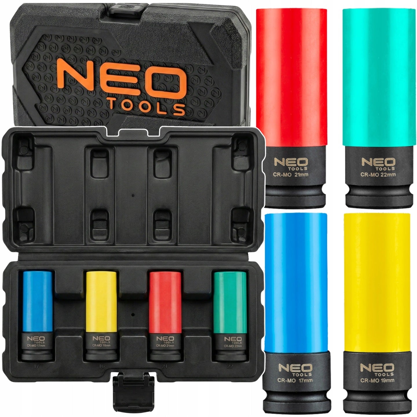 IMPACT SOCKET SET FOR ALLOY WHEELS 4 PCS 17/19/21/22MM NEO TOOLS
