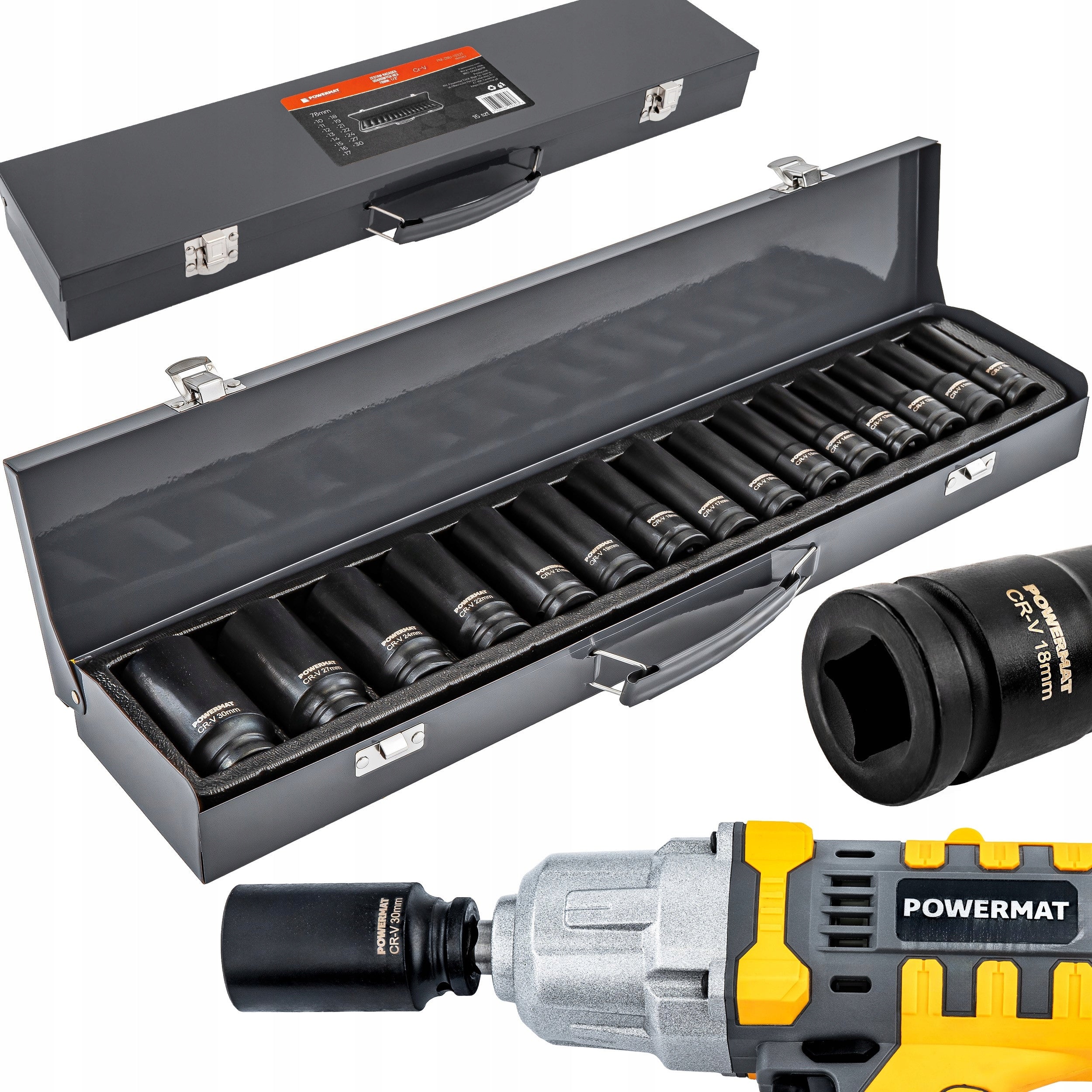 IMPACT SOCKET SET FOR KEYS 10-30MM HEX 15PCS 1/2" 78MM CRV CASE