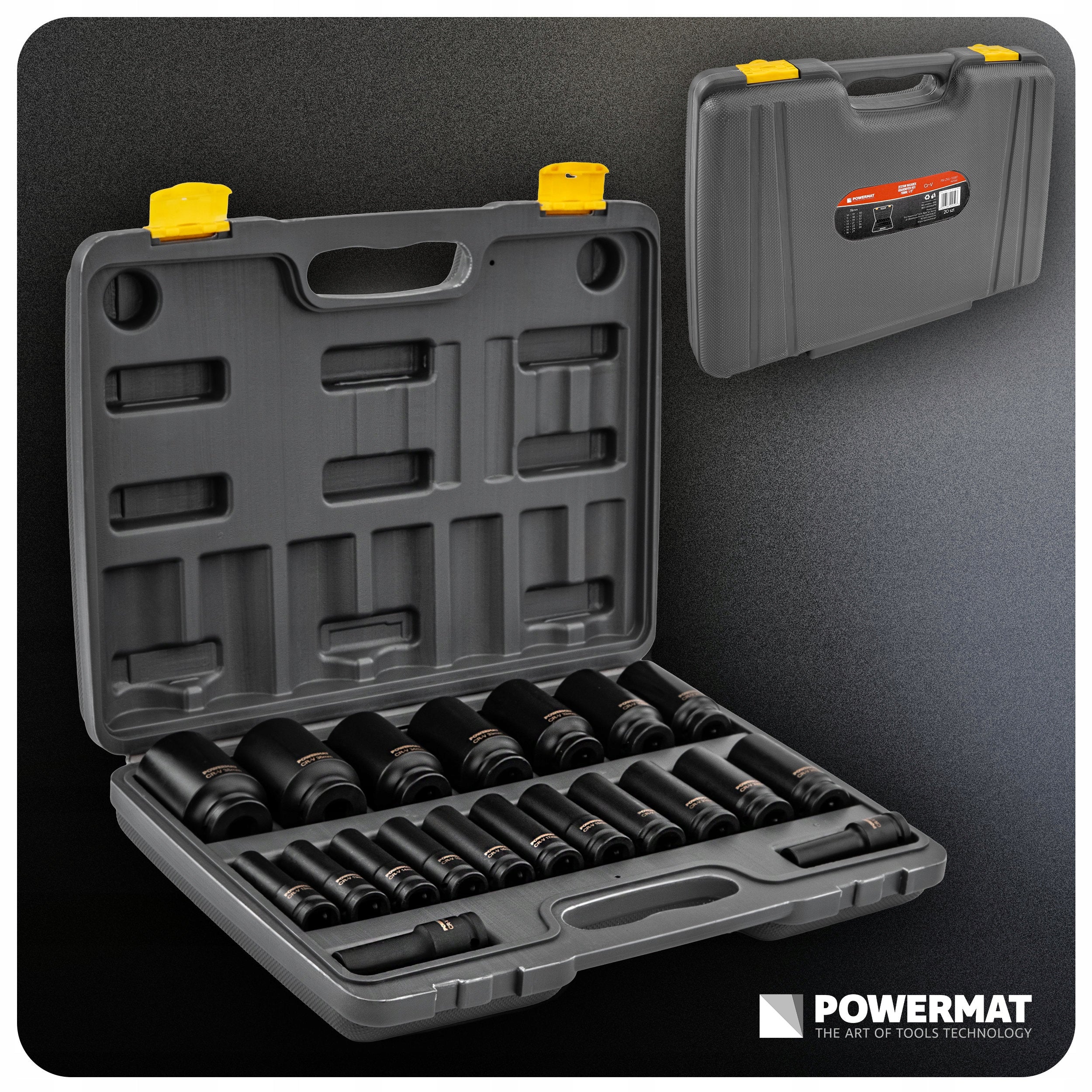 IMPACT SOCKET SET FOR KEYS 10-38MM HEX 20PCS 1/2" 78MM CRV CASE EAN (GTIN) 5900748400597