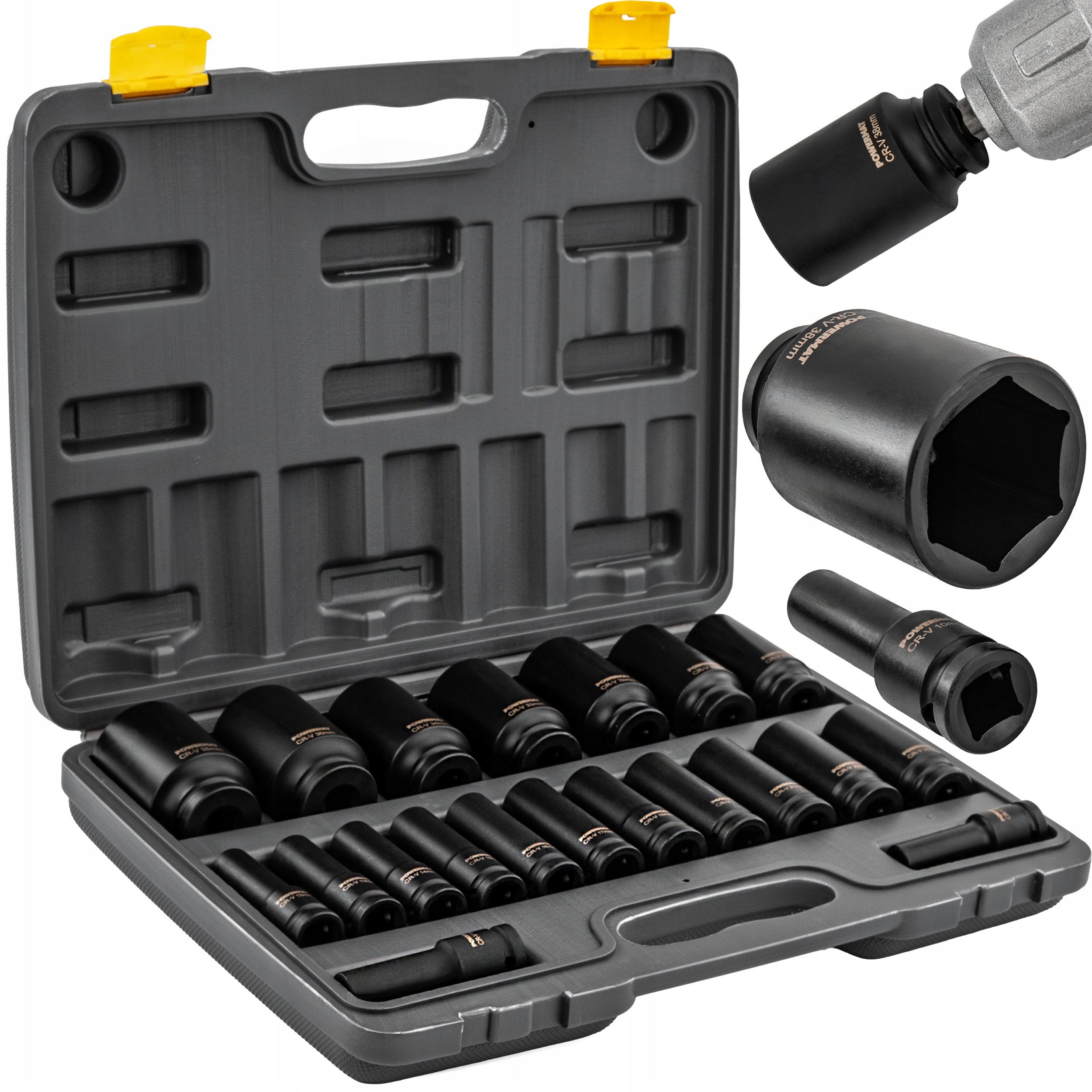 IMPACT SOCKET SET FOR KEYS 10-38MM HEX 20PCS 1/2" 78MM CRV CASE
