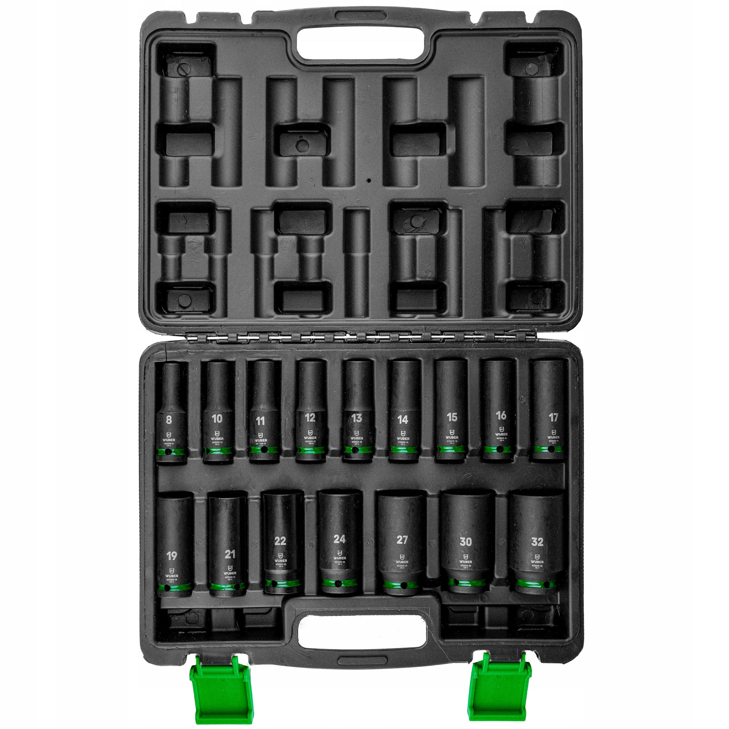 IMPACT SOCKET SET FOR WRENCH 16 PCS 1/2'' LONG 8-32 MM CR-V SUITCASE Product weight with unit packaging 1 kg