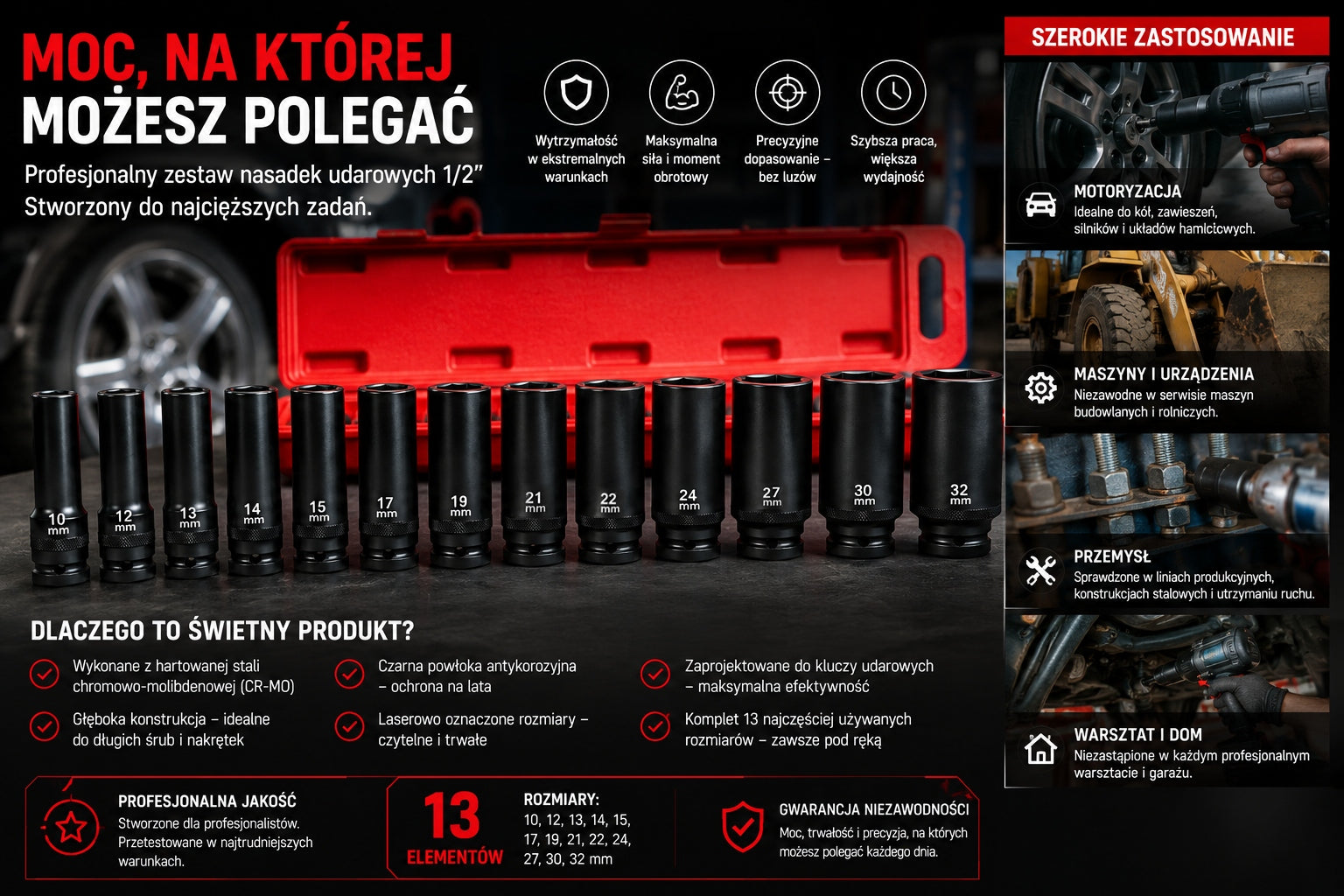 IMPACT SOCKET SET IMPACT SOCKET 13EL SUITCASE Cr-Mo PRO 10-32MM EAN (GTIN) 5906954295194